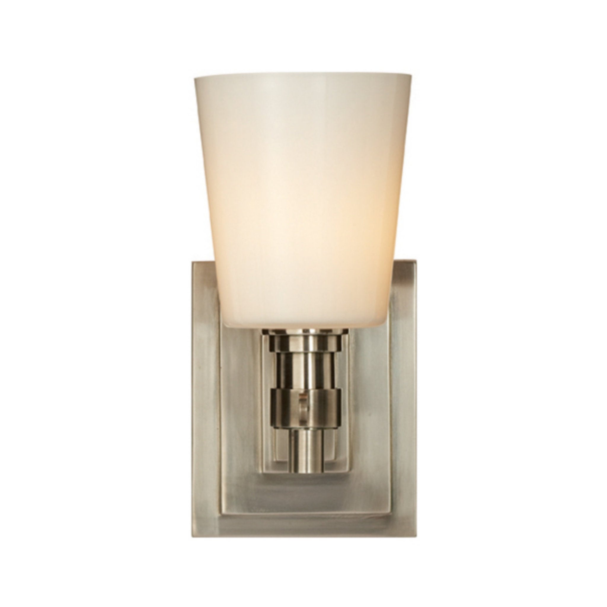 Thomas O'Brien Bryant Single Bath Sconce in Antique Nickel with White Glass Wall Light W4" x H8"