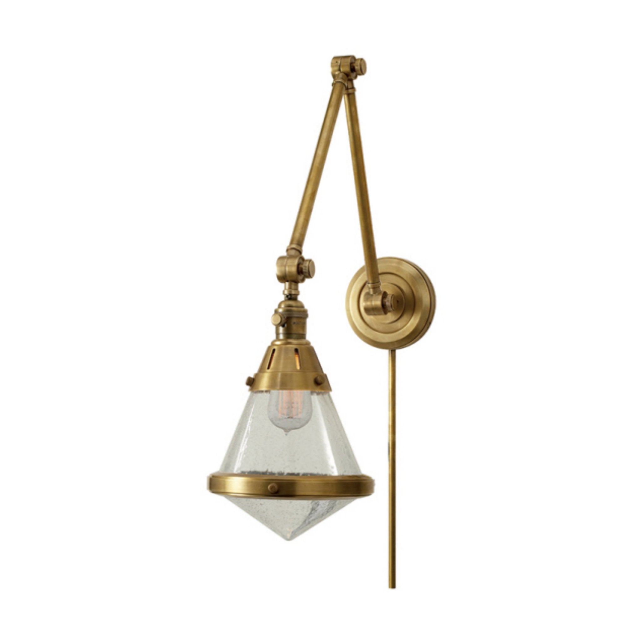Thomas O'Brien Gale Library Wall Light in Hand-Rubbed Antique Brass with Seeded Glass W7.5" x H21.5"