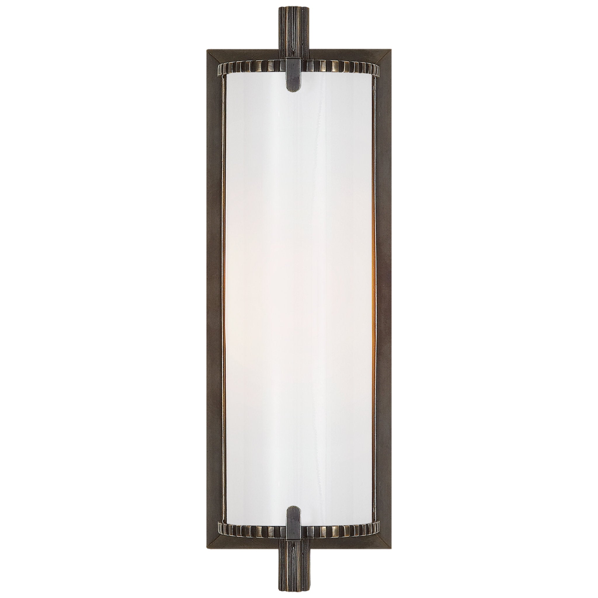 Thomas O'Brien Calliope Short Bath Light in Bronze with White Glass Wall Light W4" x H11.5"