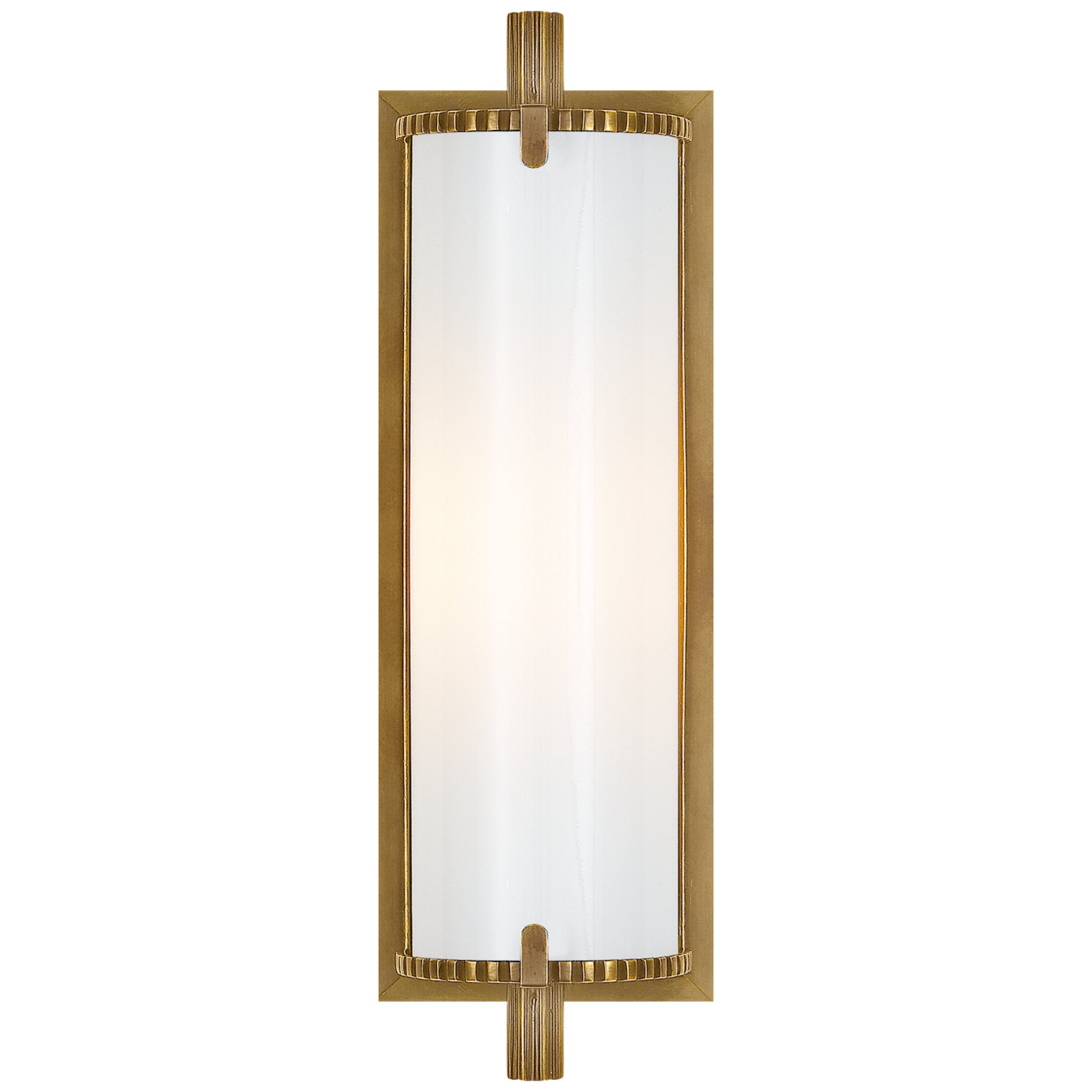 Thomas O'Brien Calliope Short Bath Light in Hand-Rubbed Antique Brass with White Glass Wall Light W4" x H11.5"