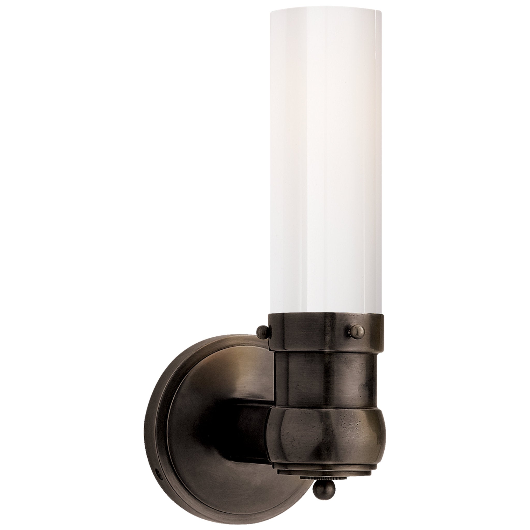 Thomas O'Brien Graydon Single Bath Light in Bronze with White Glass Wall Light W4.25" x H11.5"
