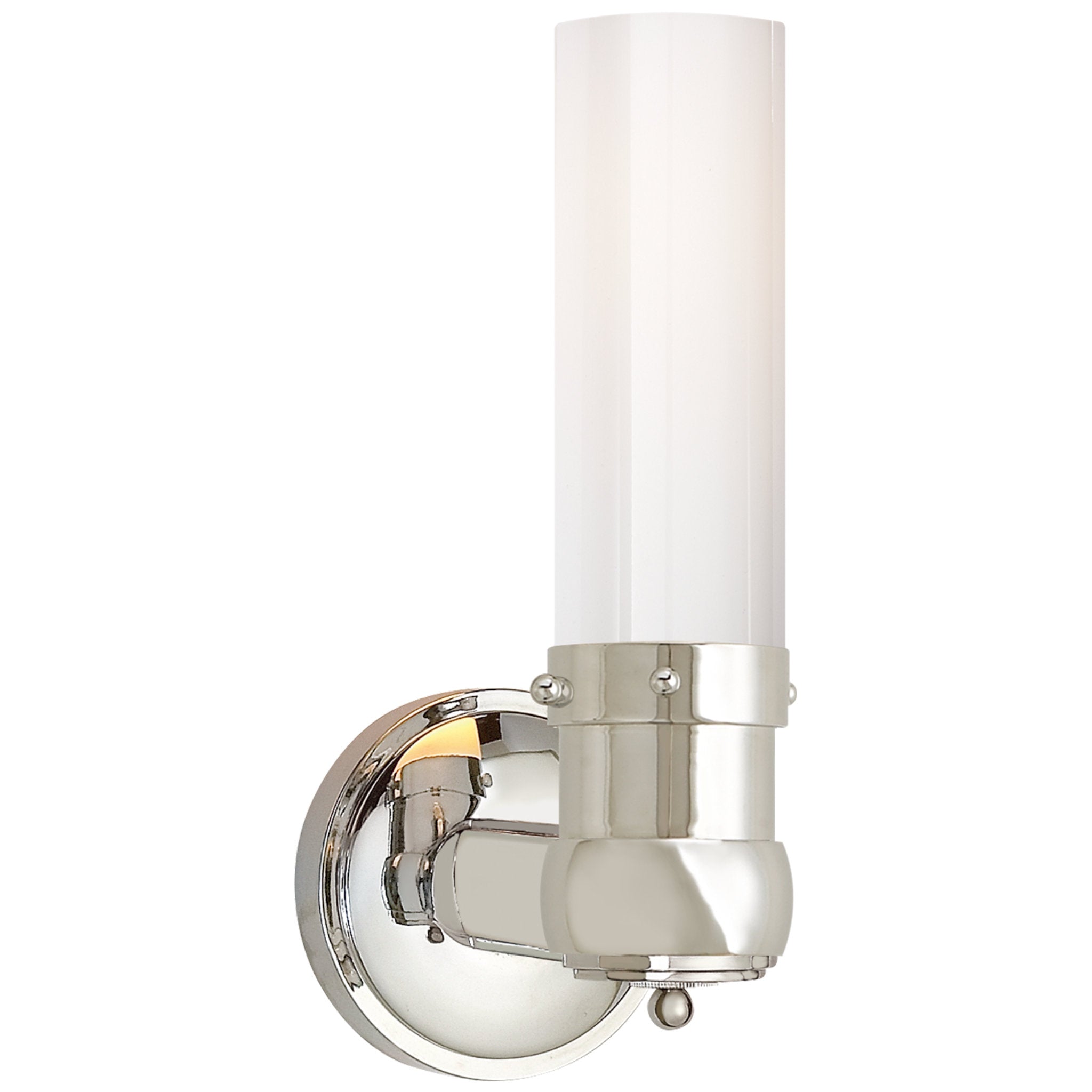 Thomas O'Brien Graydon Single Bath Light in Polished Nickel with White Glass Wall Light W4.25" x H11.5"