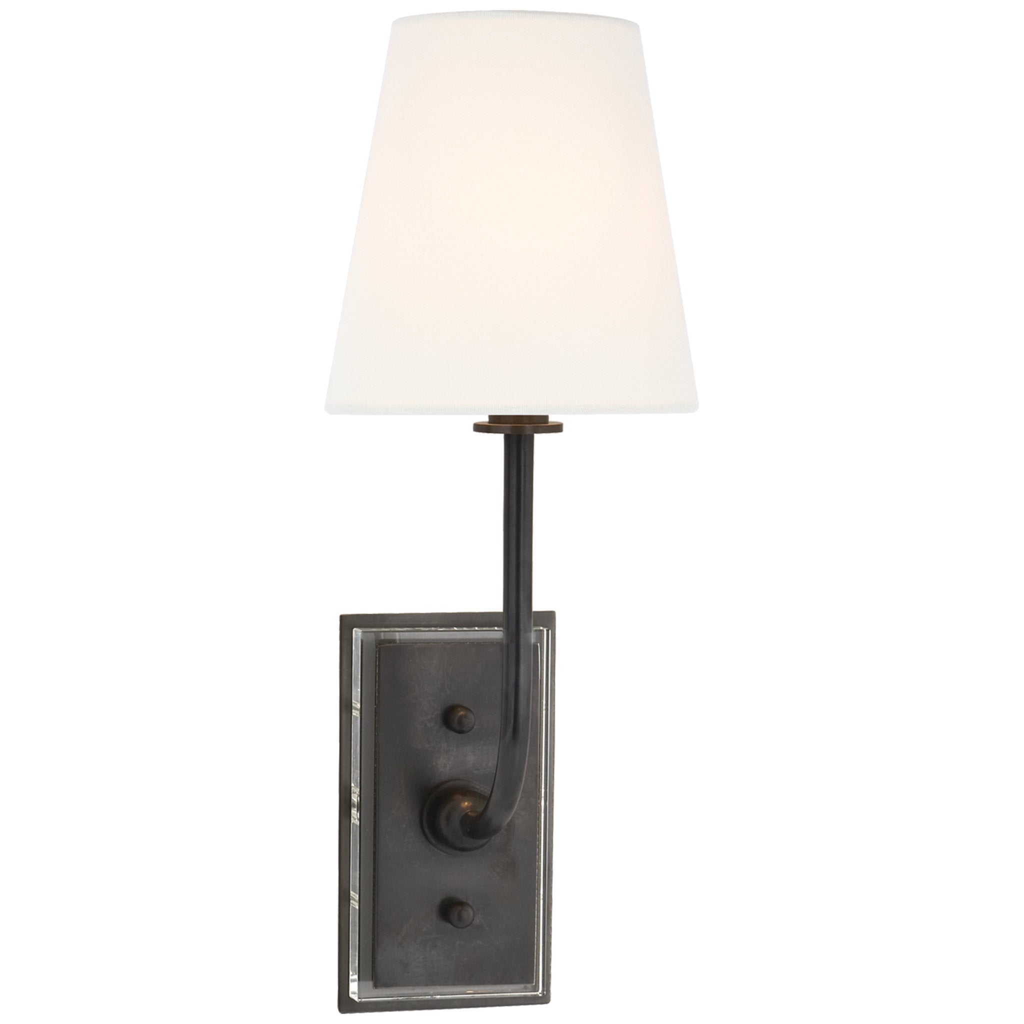 Thomas O'Brien Hulton Sconce in Bronze with Crystal Backplate with Linen Shade Wall Light W6" x H17"
