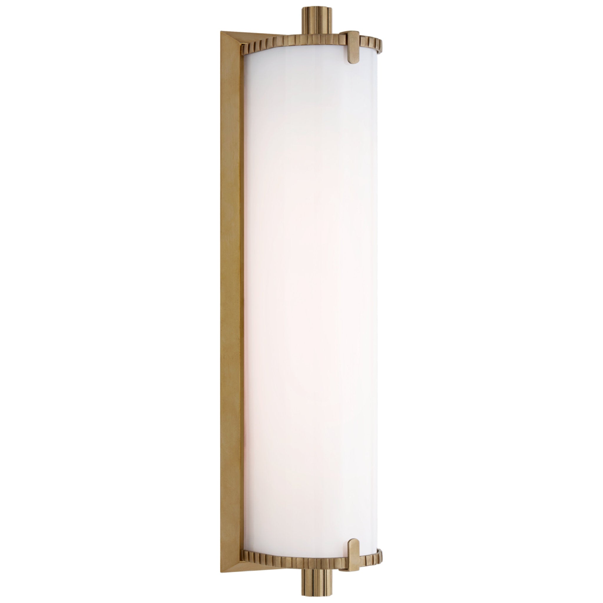 Thomas O'Brien Calliope Medium Bath Light in Hand-Rubbed Antique Brass with White Glass Wall Light W3.75" x H14"