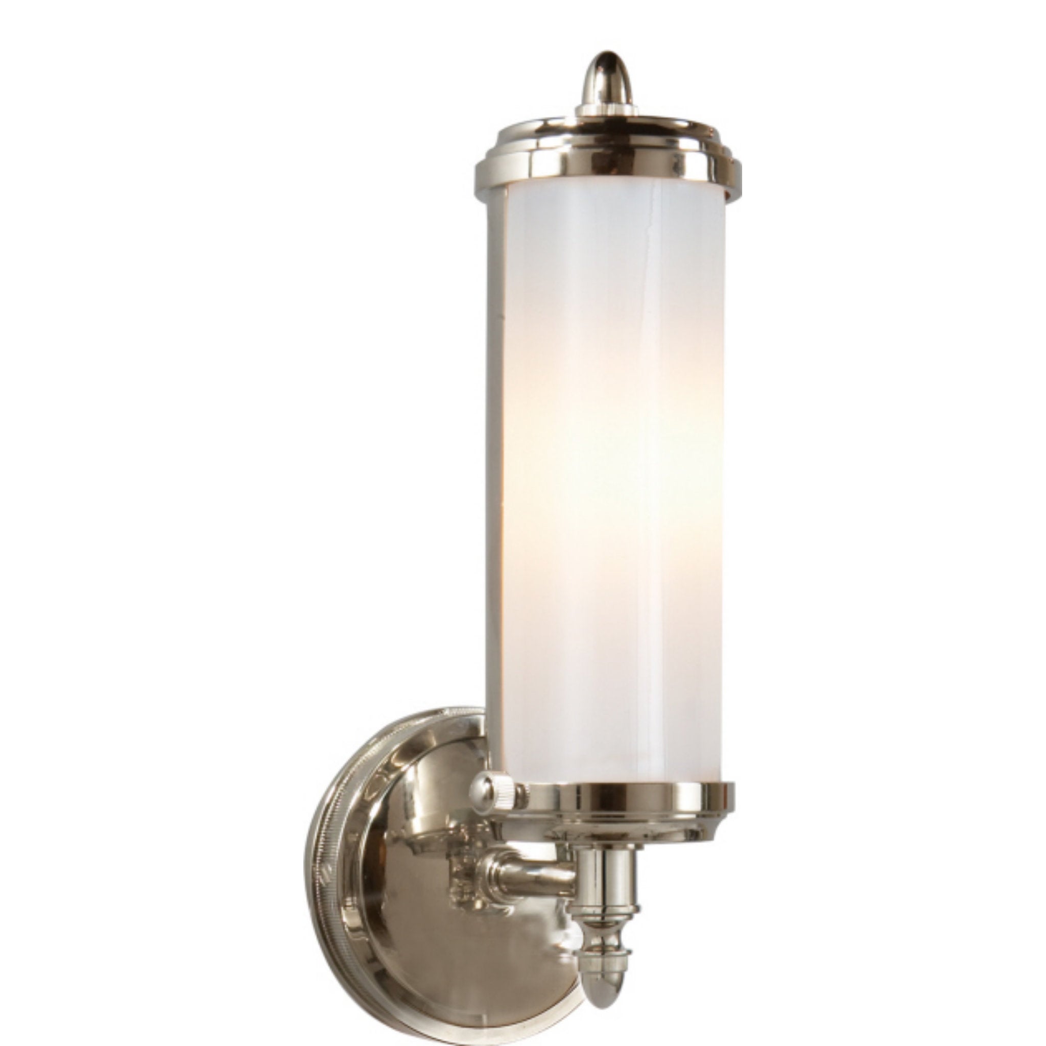 Thomas O'Brien Merchant Single Bath Light in Chrome with White Glass Wall Light W4.5" x H12.25"