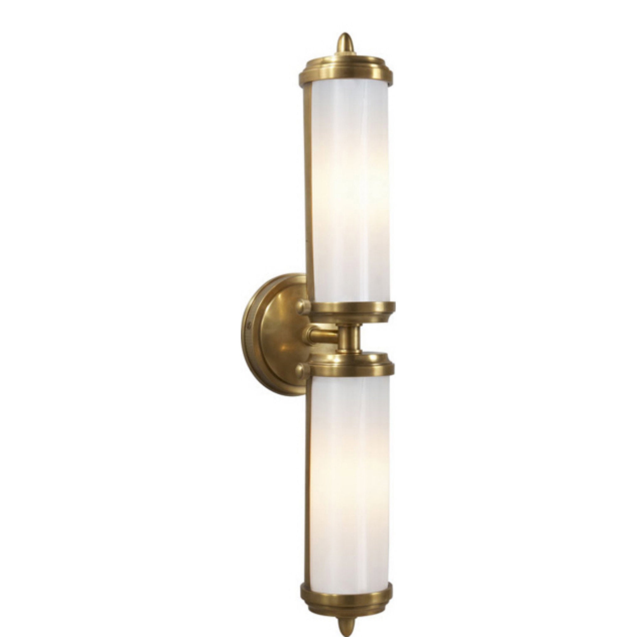 Thomas O'Brien Merchant Double Bath Light in Hand-Rubbed Antique Brass with White Glass Wall Light W3.75 x H20.25"