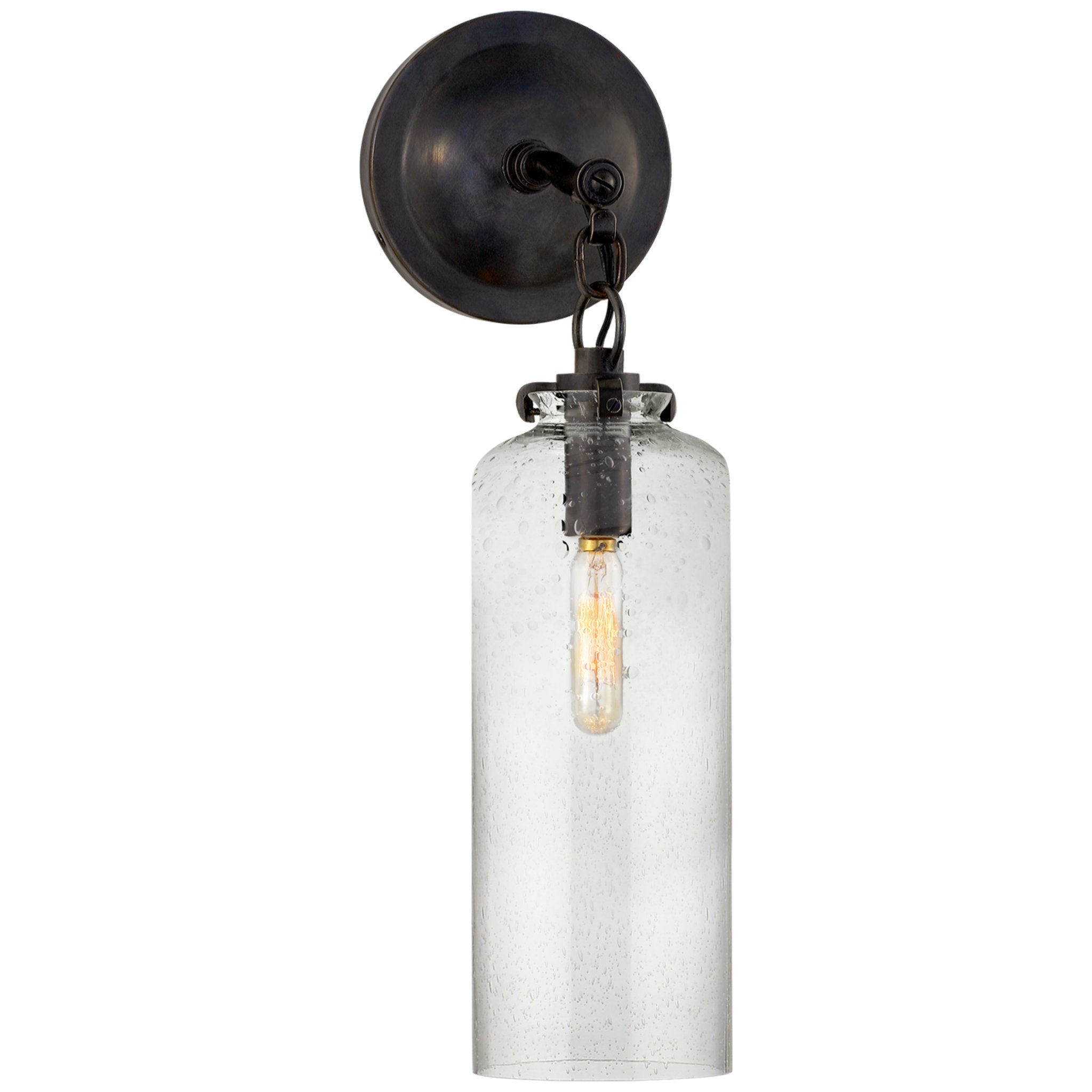 Thomas O'Brien Katie Small Cylinder Sconce in Bronze with Seeded Glass Wall Light W5" x H16.25"