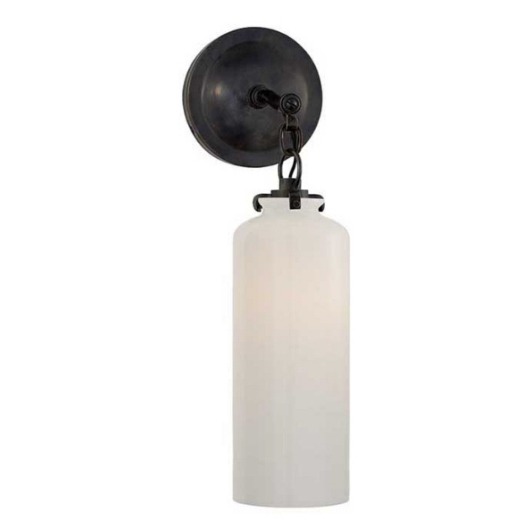Thomas O'Brien Katie Small Cylinder Sconce in Bronze with White Glass Wall Light W5" x H16.25"