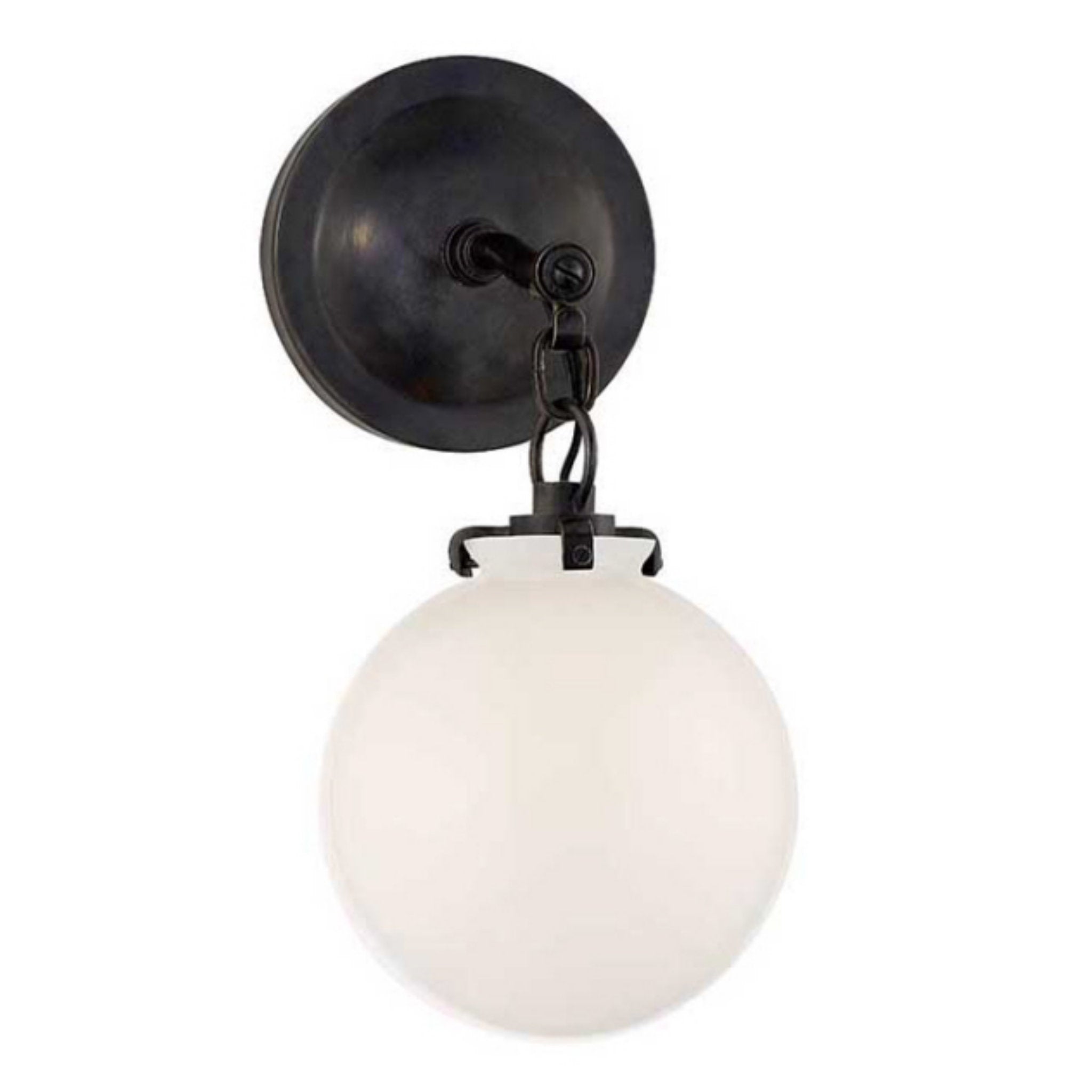 Thomas O'Brien Katie Small Globe Sconce in Bronze with White Glass Wall Light W6.25" x H12.75"