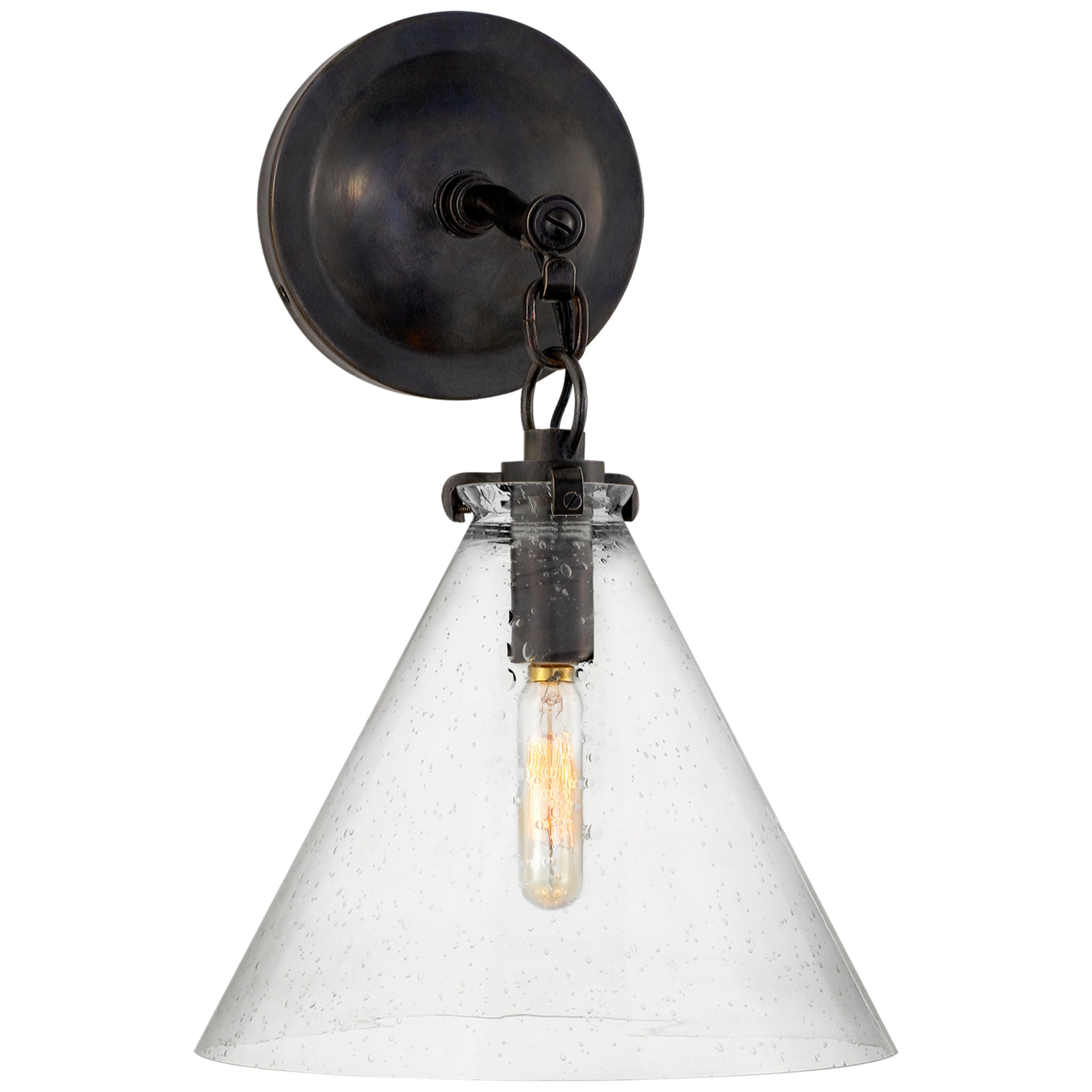Thomas O'Brien Katie Small Conical Sconce in Bronze with Seeded Glass Wall Light W9.25" x H14.5"