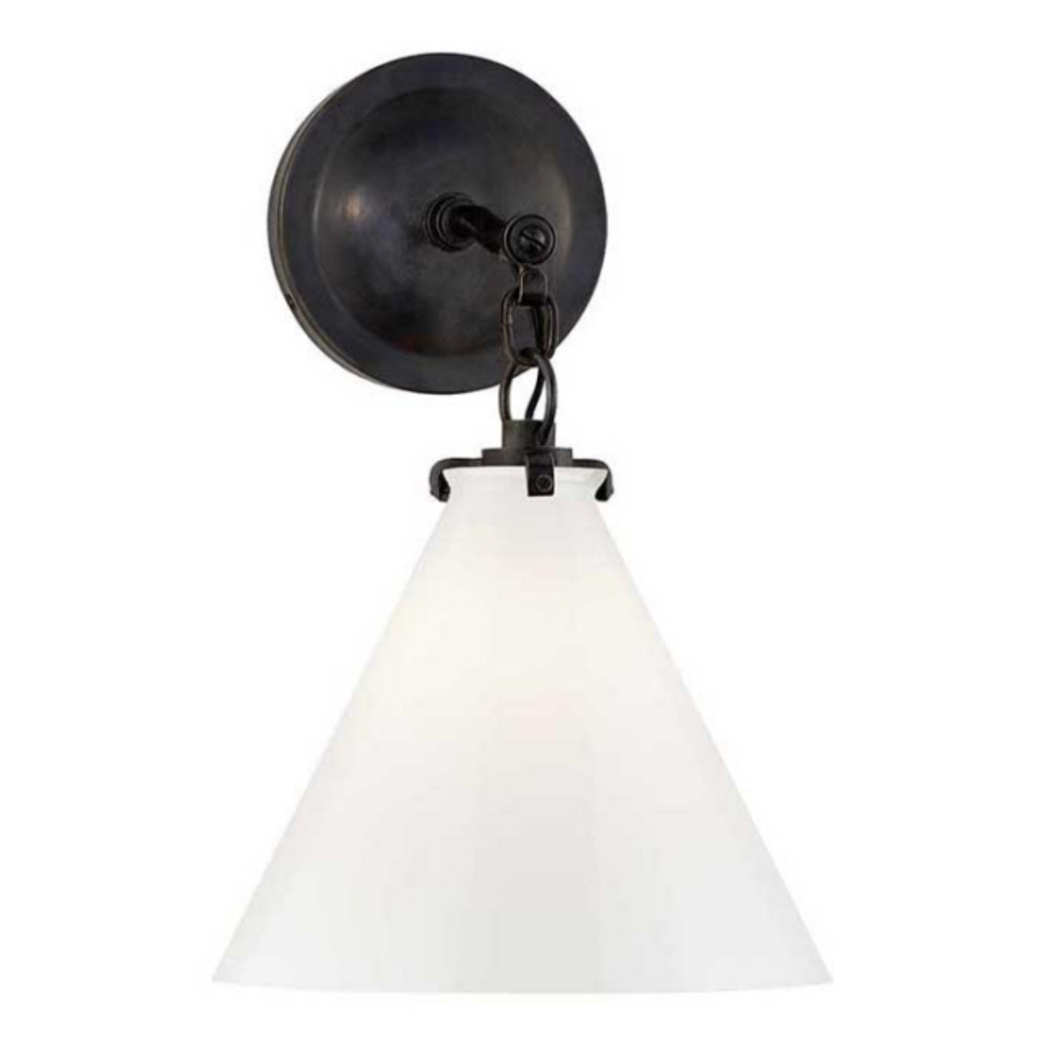 Thomas O'Brien Katie Small Conical Sconce in Bronze with White Glass Wall Light W9.25" x H14.5"