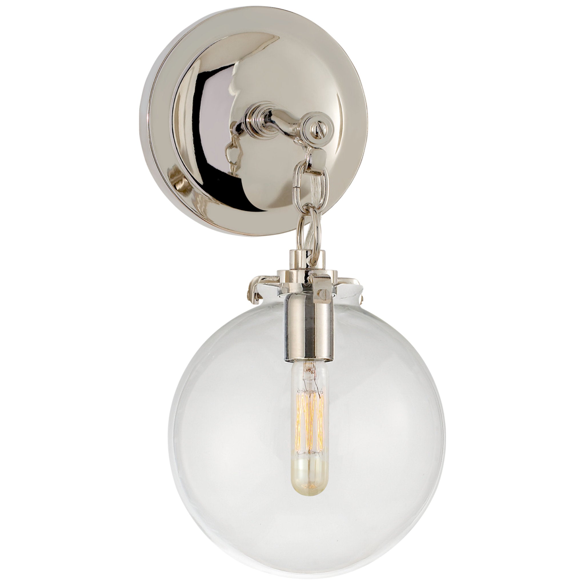 Thomas O'Brien Katie Small Globe Sconce in Polished Nickel with Clear Glass Wall Light W6.25" x H12.75"