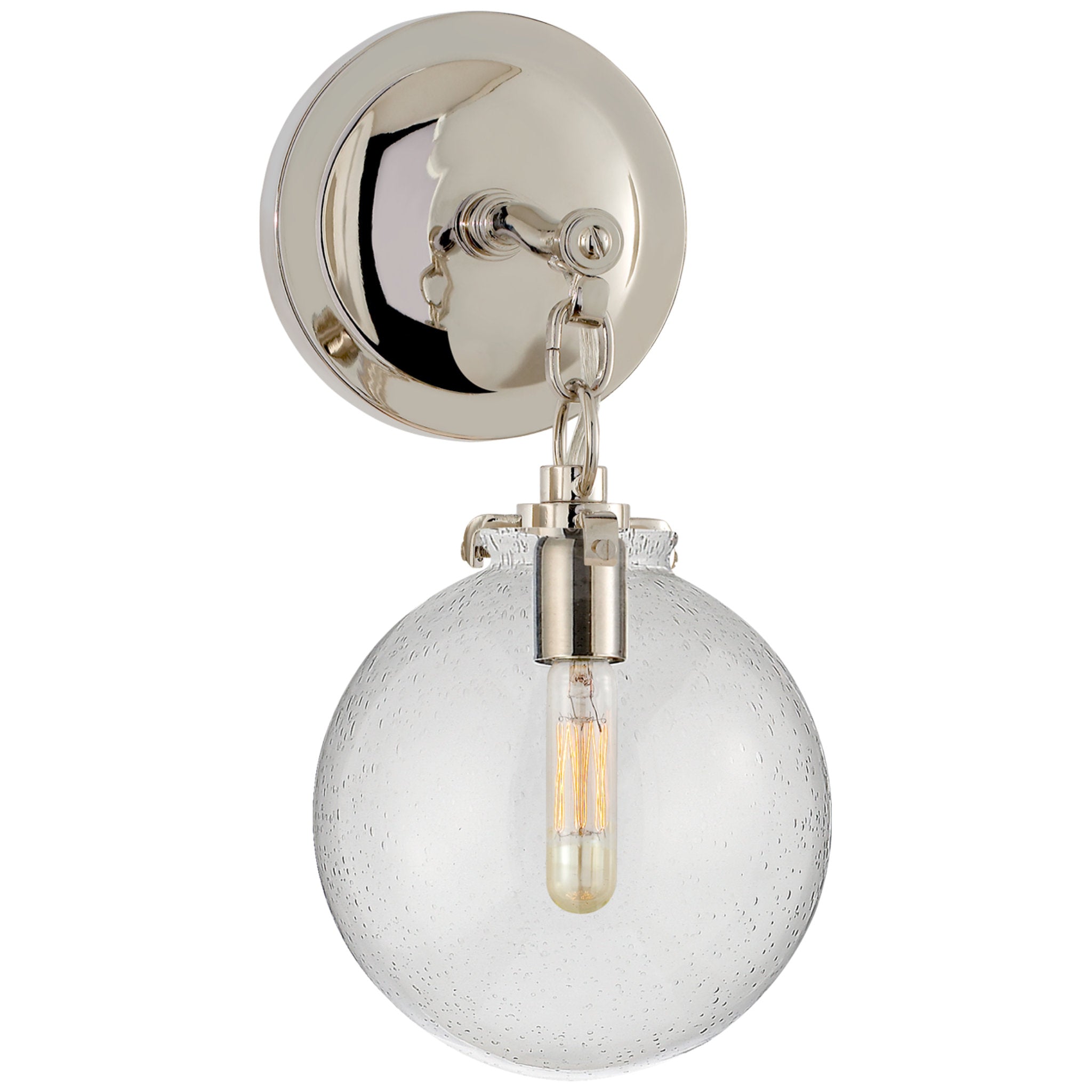 Thomas O'Brien Katie Small Globe Sconce in Polished Nickel with Seeded Glass Wall Light W6.25" x H12.75"