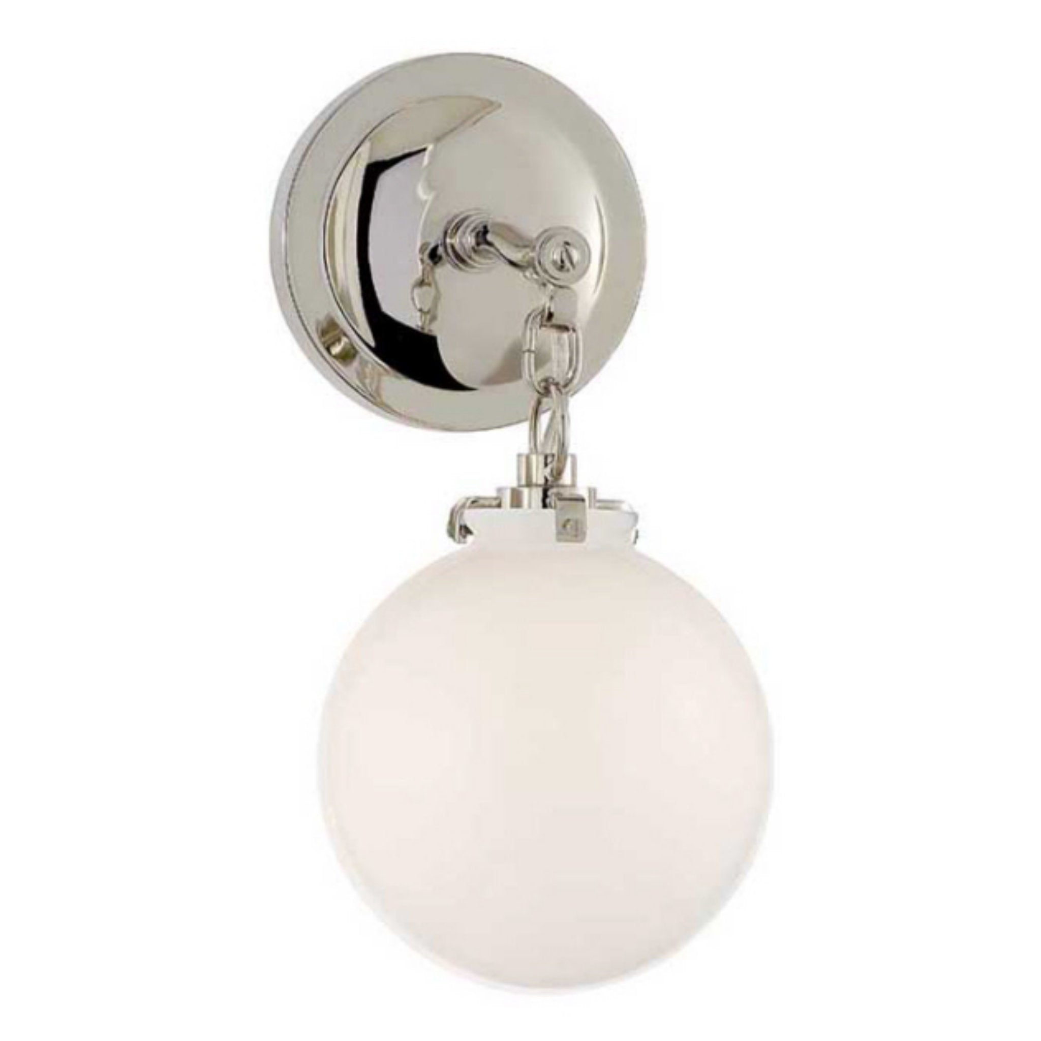 Thomas O'Brien Katie Small Globe Sconce in Polished Nickel with White Glass Wall Light W6.25" x H12.75"