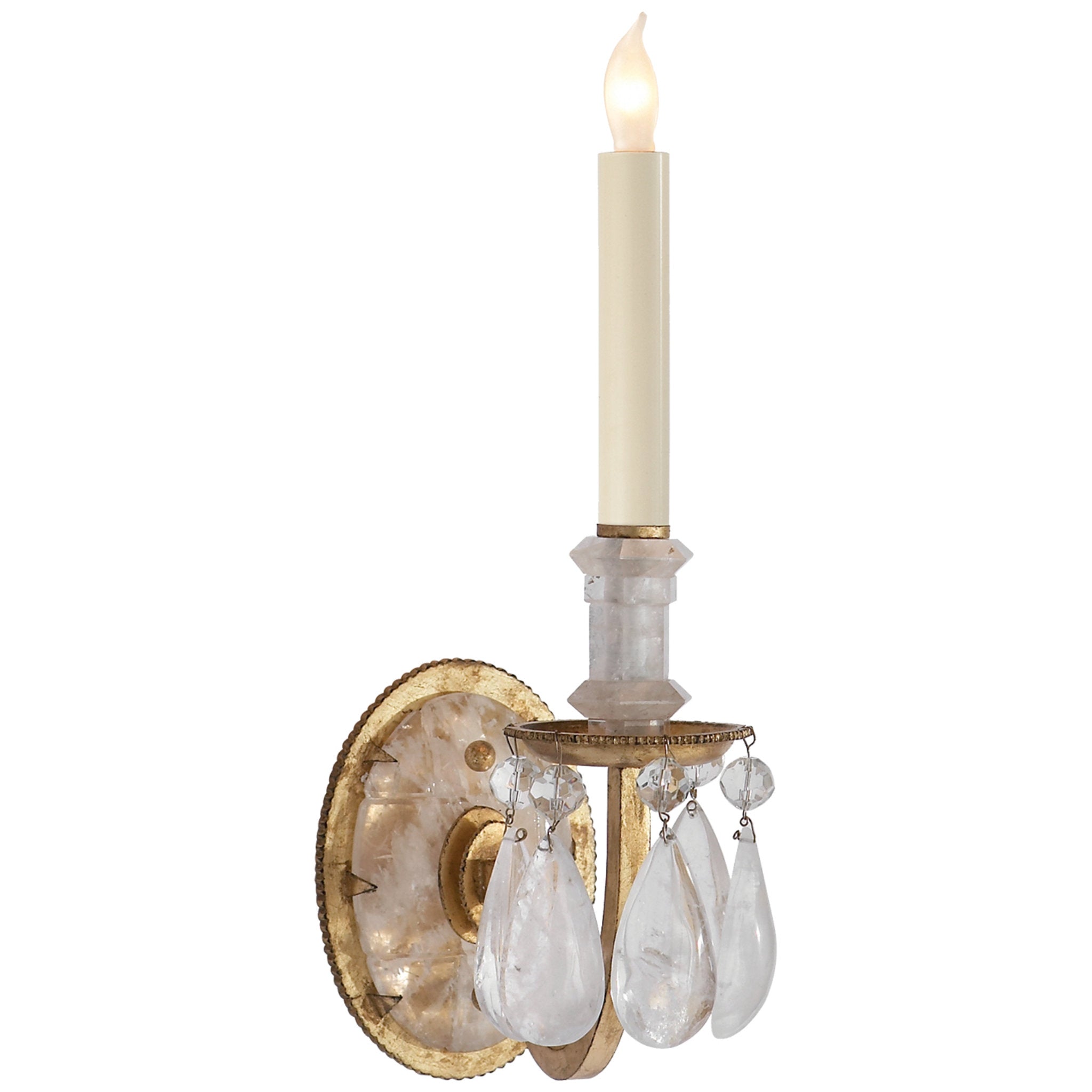 Thomas O'Brien Elizabeth Single Sconce in Gilded Iron with Quartz Wall Light W4.5" x H16.75"