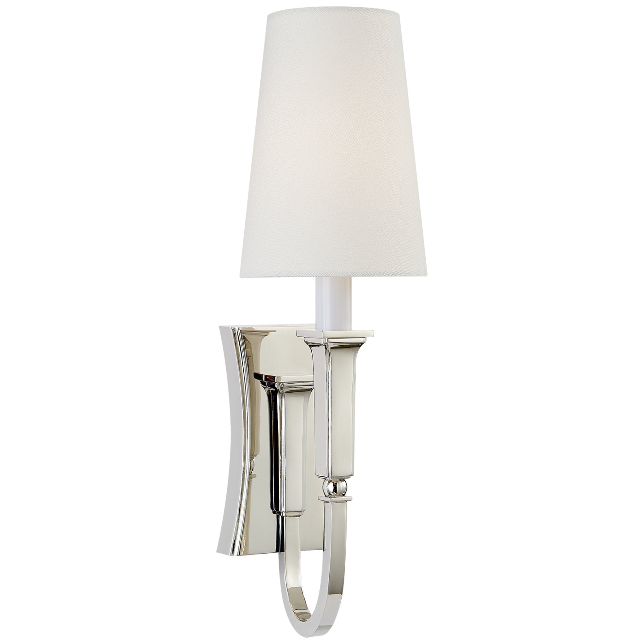 Thomas O'Brien Delphia Small Single Sconce in Polished Nickel with Linen Shade Wall Light W5" x H17.25"