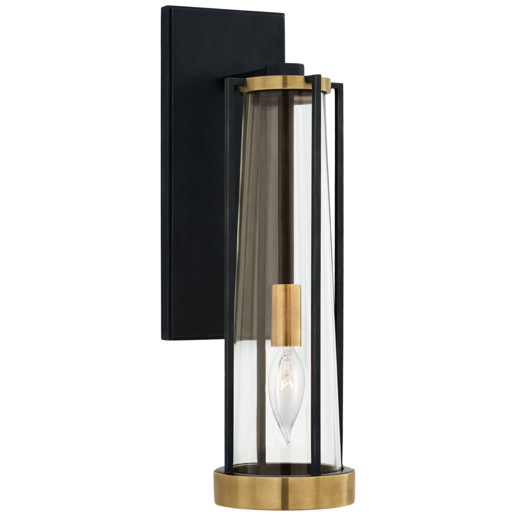 Thomas O'Brien Calix Bracketed Sconce in Bronze and Brass with Clear Glass Wall Light W4.5" x H16"