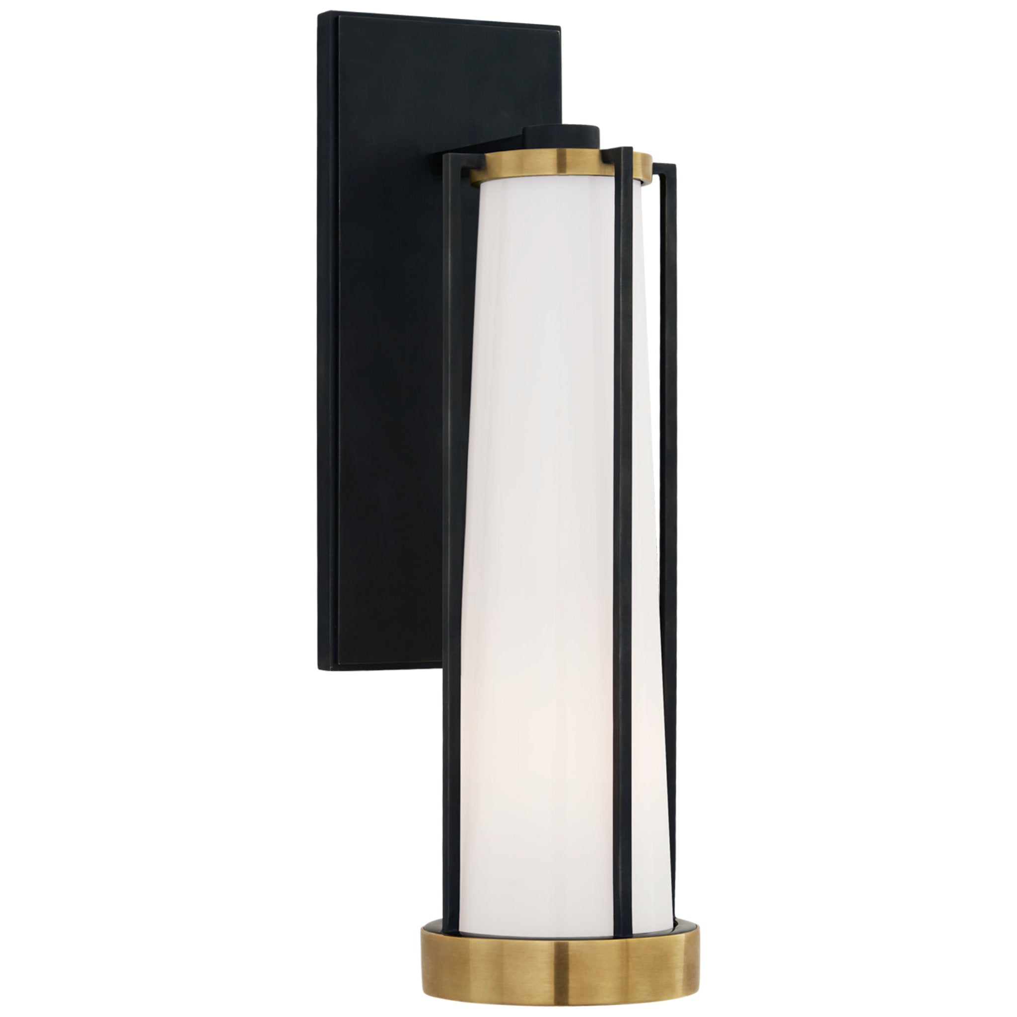 Thomas O'Brien Calix Bracketed Sconce in Bronze and Brass with White Glass Wall Light W4.5" x H16"