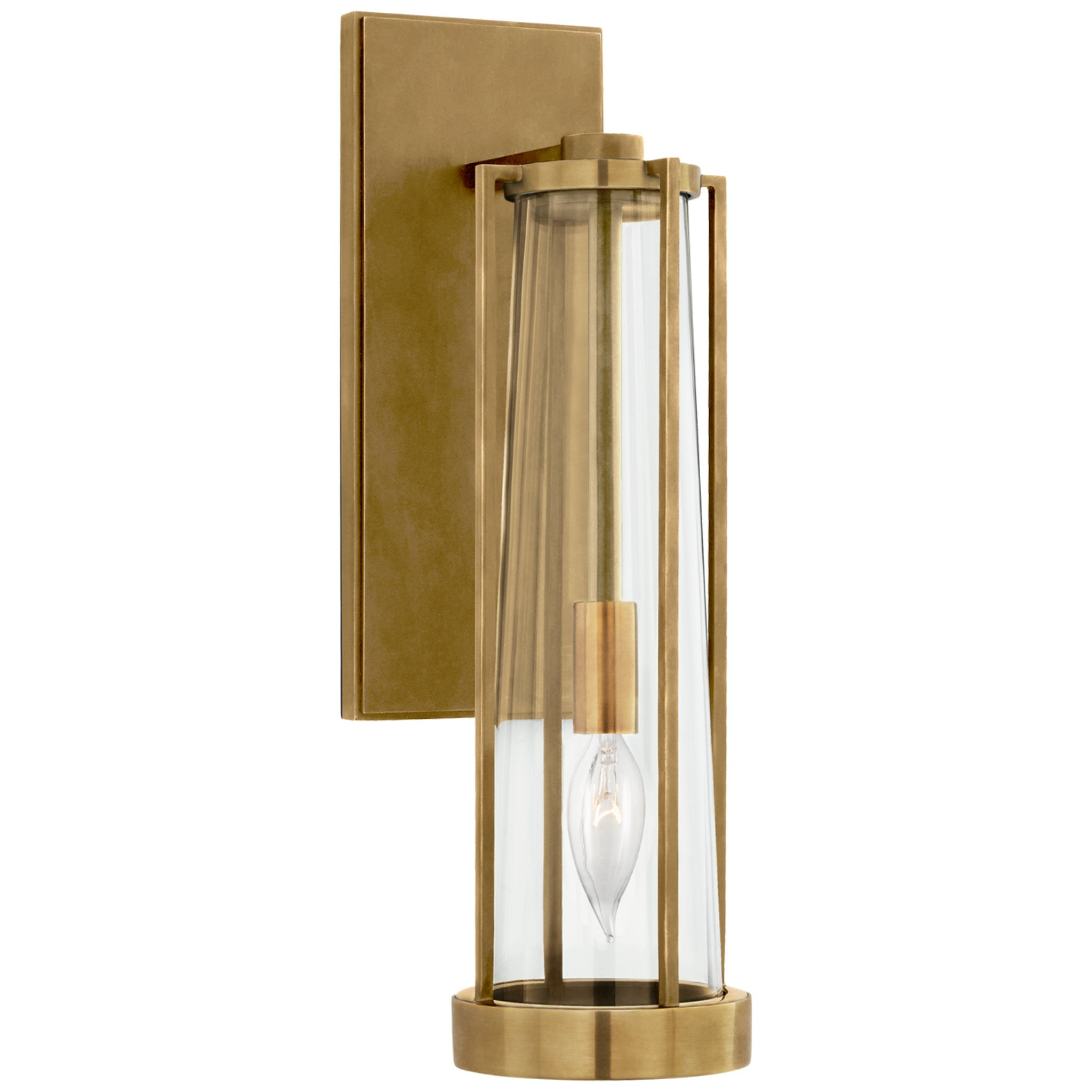 Thomas O'Brien Calix Bracketed Sconce in Hand-Rubbed Antique Brass with Clear Glass Wall Light W4.5" x H16"