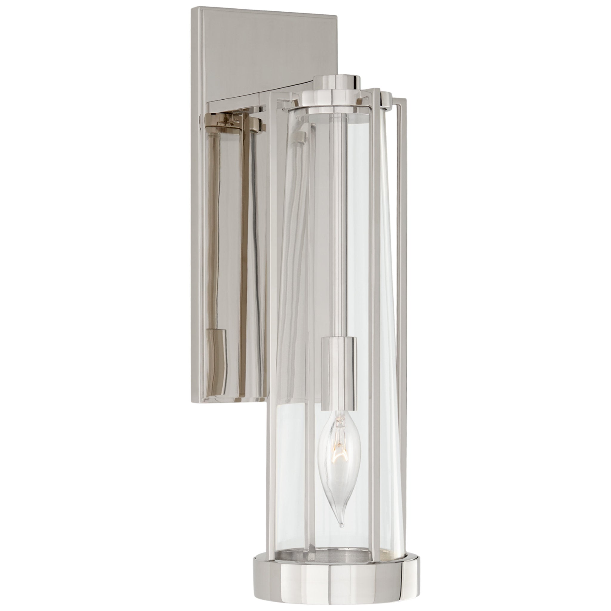 Thomas O'Brien Calix Bracketed Sconce in Polished Nickel with Clear Glass Wall Light W4.5" x H16"
