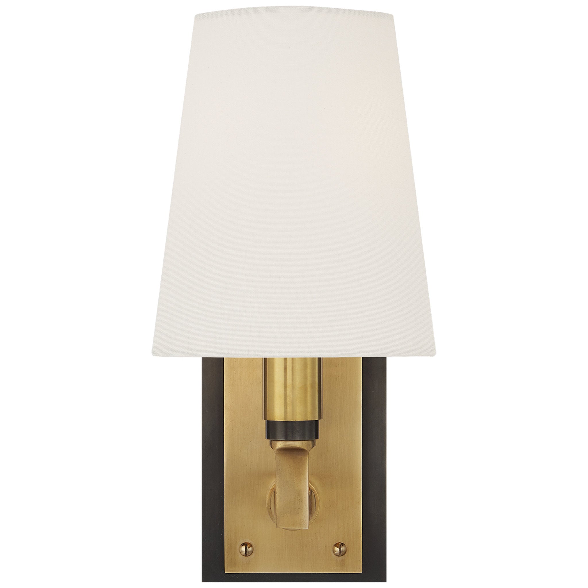 Thomas O'Brien Watson Small Sconce in Bronze and Hand-Rubbed Antique Brass with Linen Shade Wall Light W5" x H10.75"