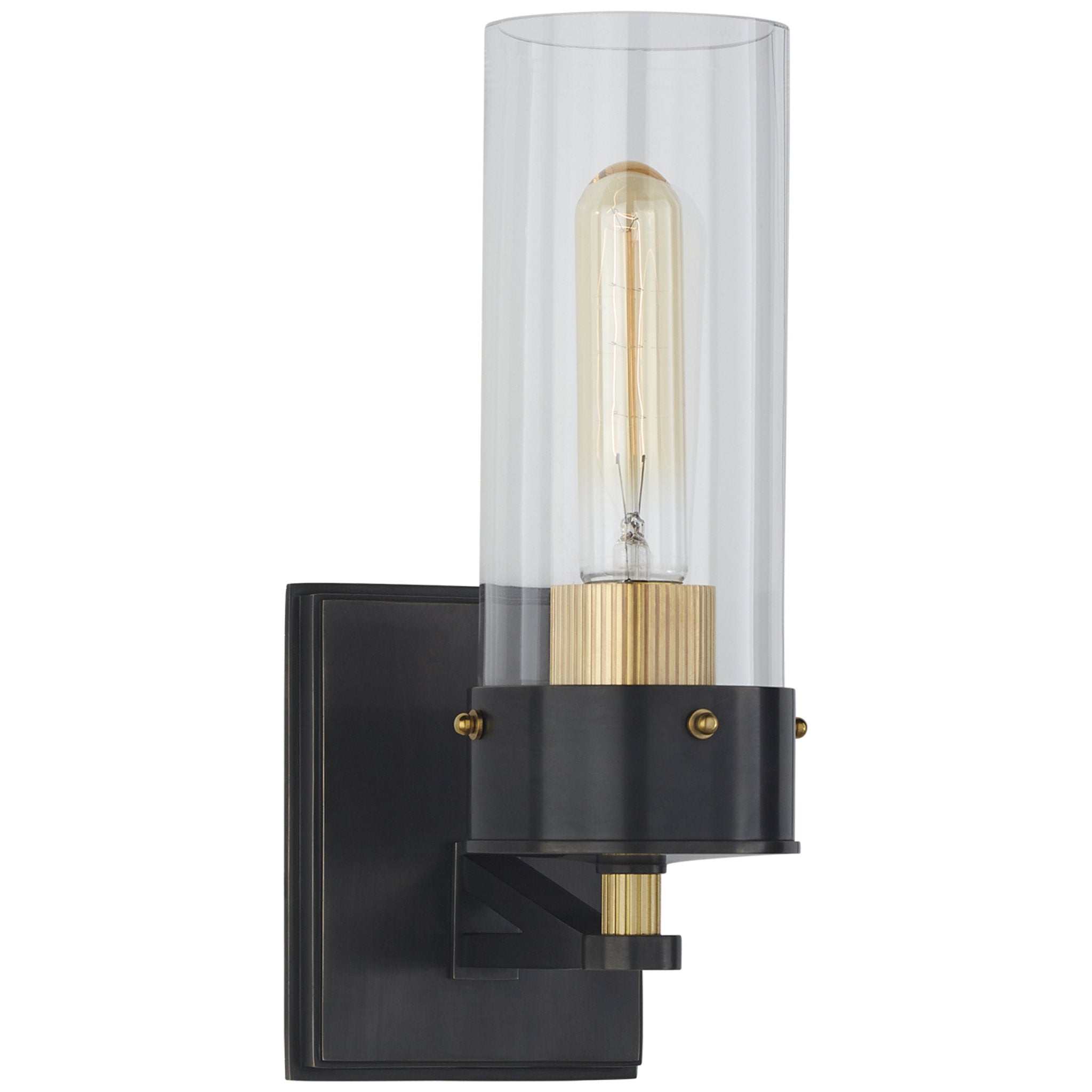 Thomas O'Brien Marais Medium Bath Sconce in Bronze and Hand-Rubbed Antique Brass with Clear Glass Wall Light W4.25" x H11.25"