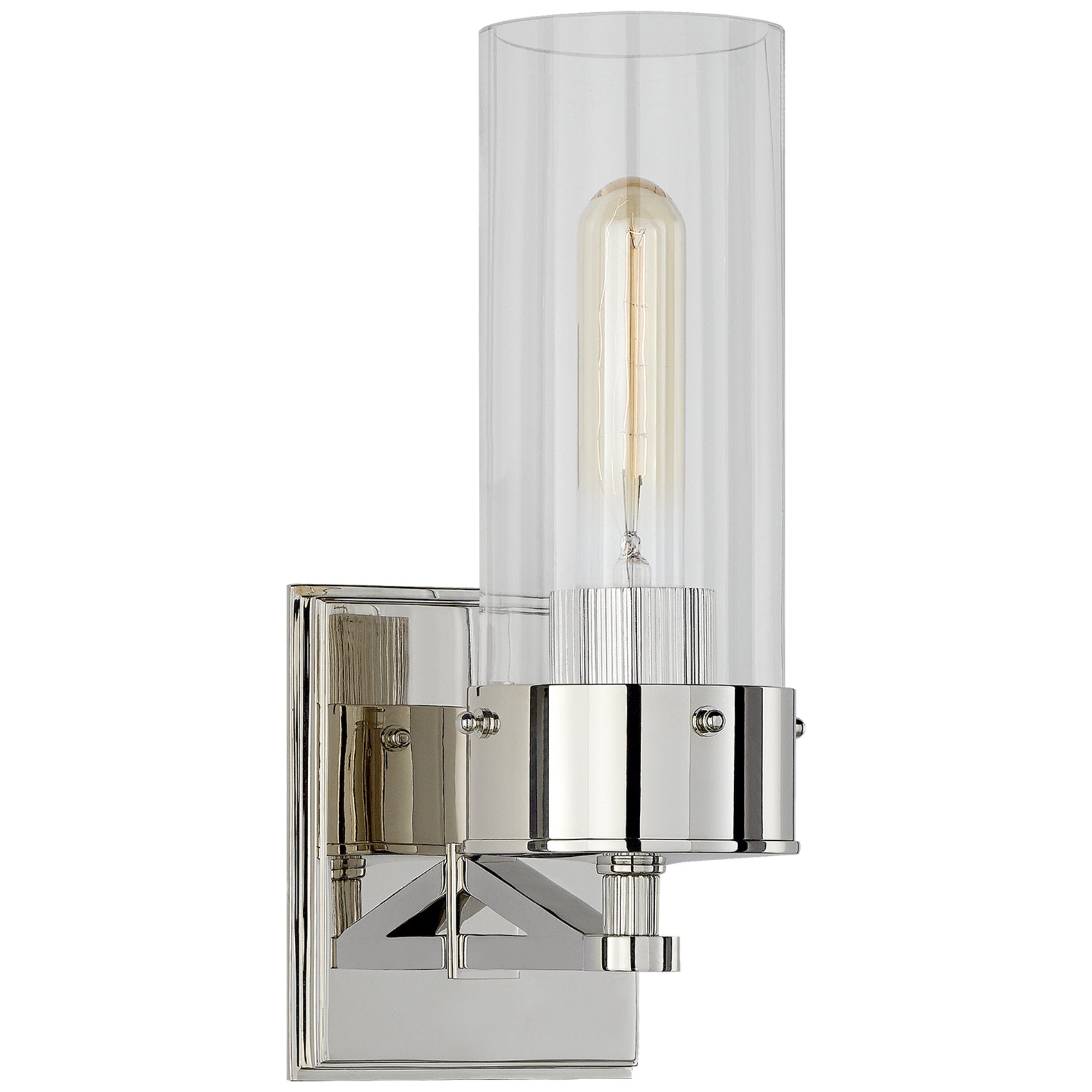 Thomas O'Brien Marais Medium Bath Sconce in Polished Nickel with Clear Glass Wall Light W4.25" x H11.25"
