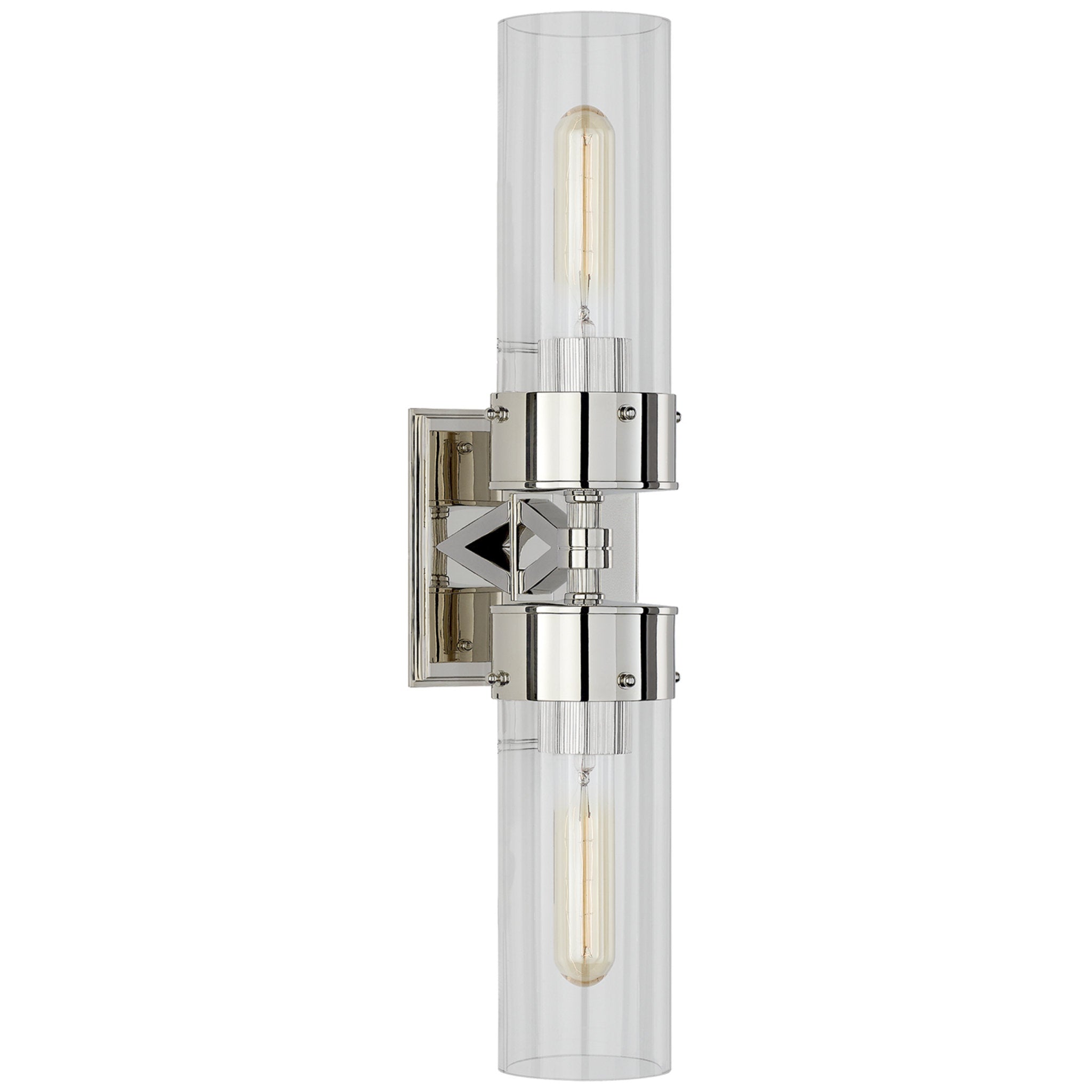 Thomas O'Brien Marais Large Double Bath Sconce in Polished Nickel with Clear Glass Wall Light W4.75" x H19.75"