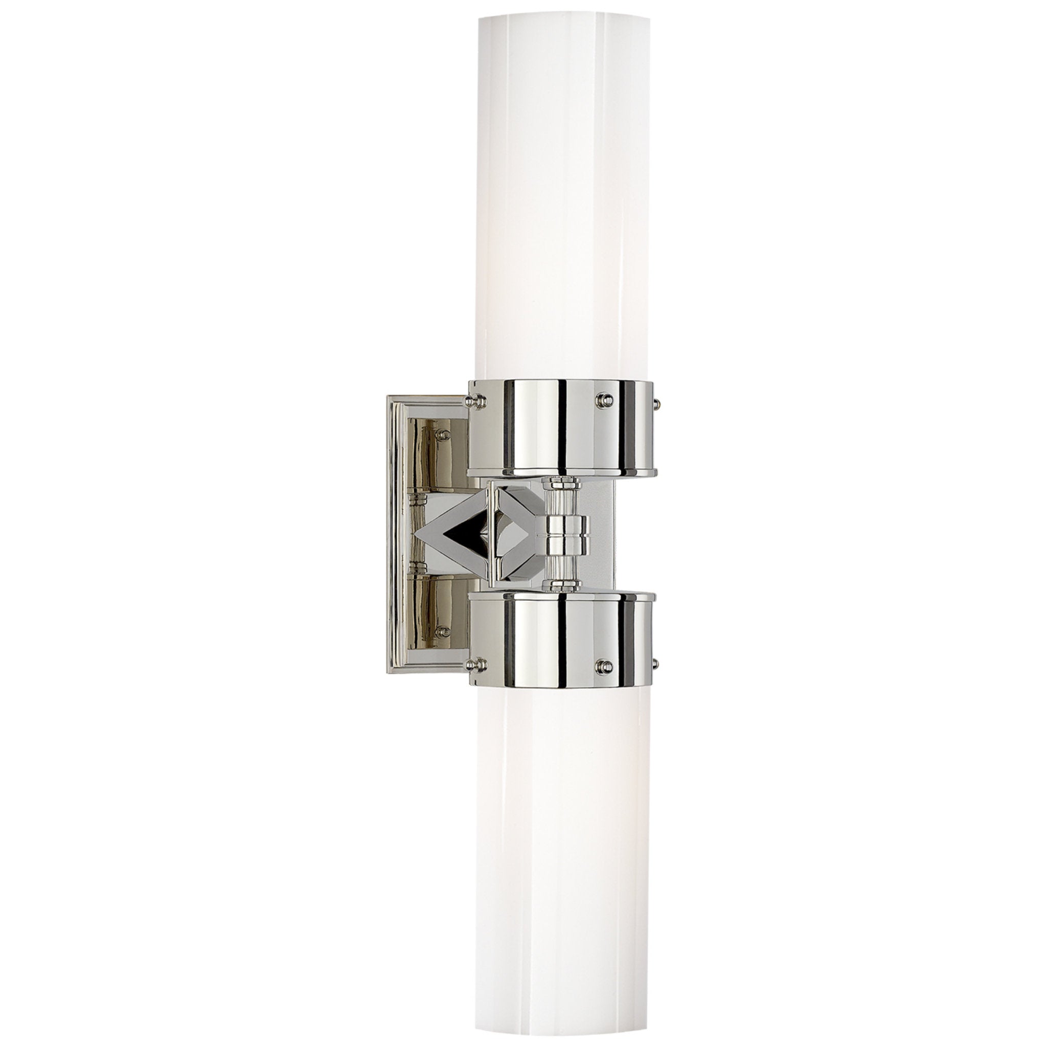 Thomas O'Brien Marais Large Double Bath Sconce in Polished Nickel with White Glass Wall Light W4.75" x H19.75"