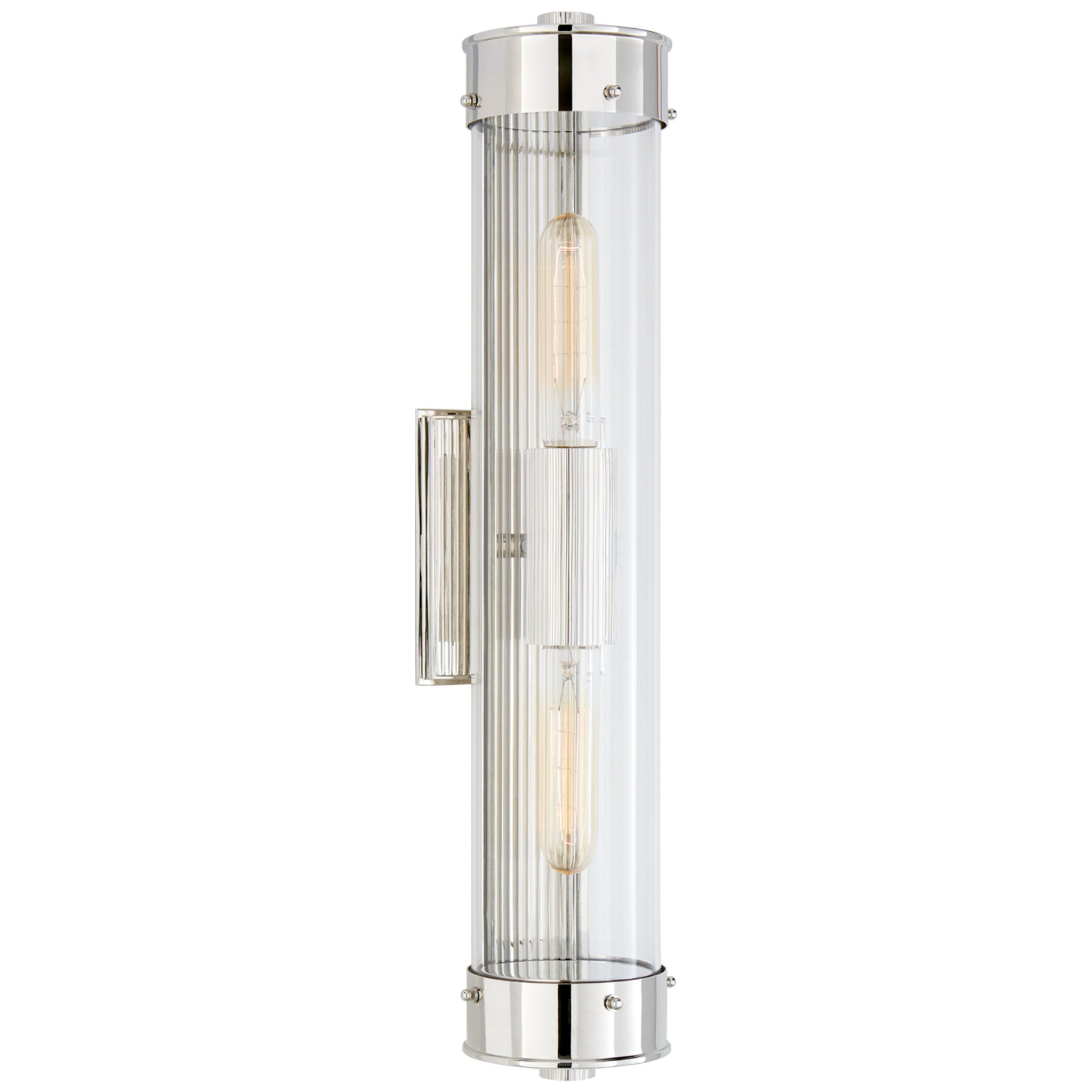 Thomas O'Brien Marais Linear Bath Sconce in Polished Nickel with Clear Glass Wall Light W4.25" x H21"