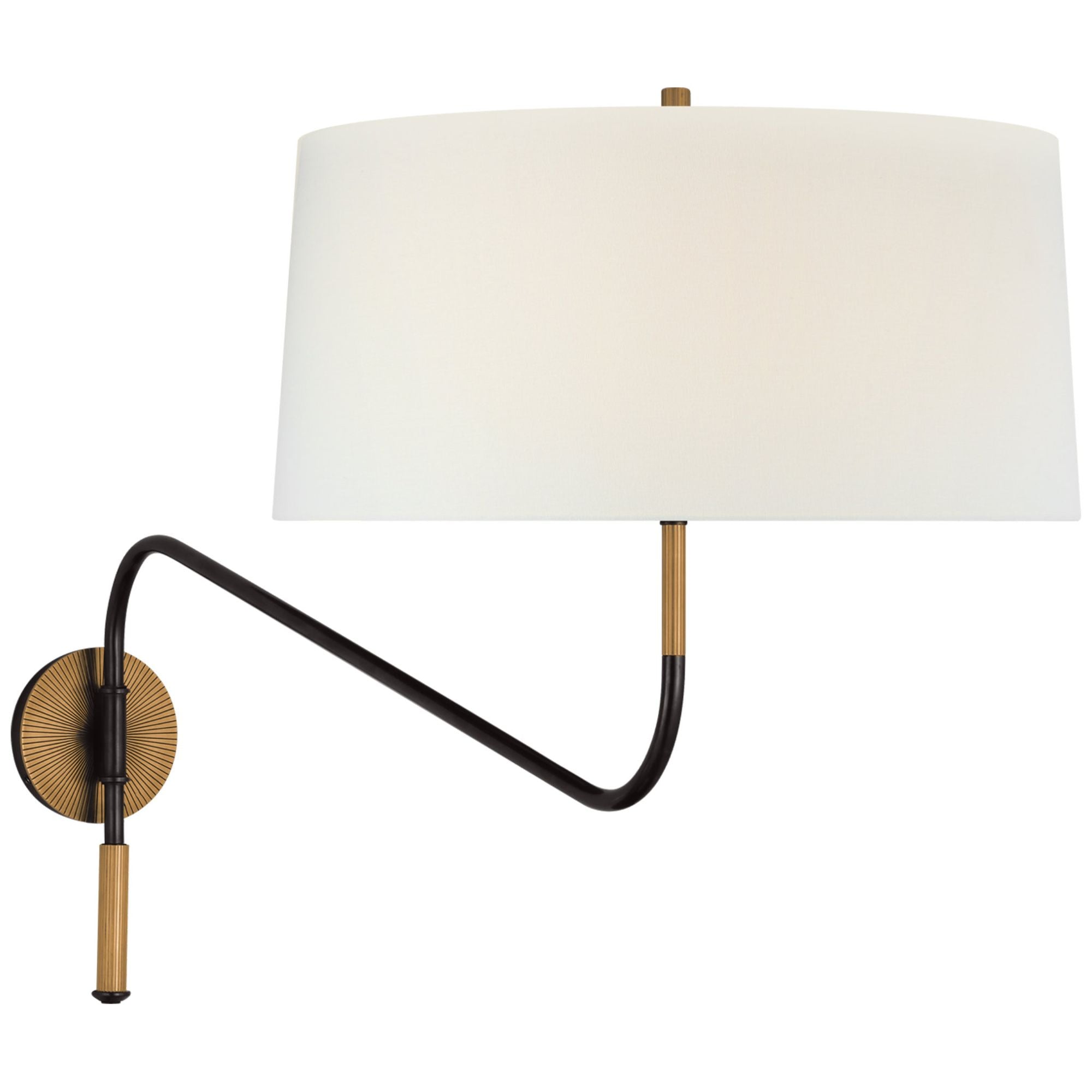 Thomas O'Brien Canto Grande Swinging Wall Light in Bronze and Brass with Linen Shade W17" x H21.5"