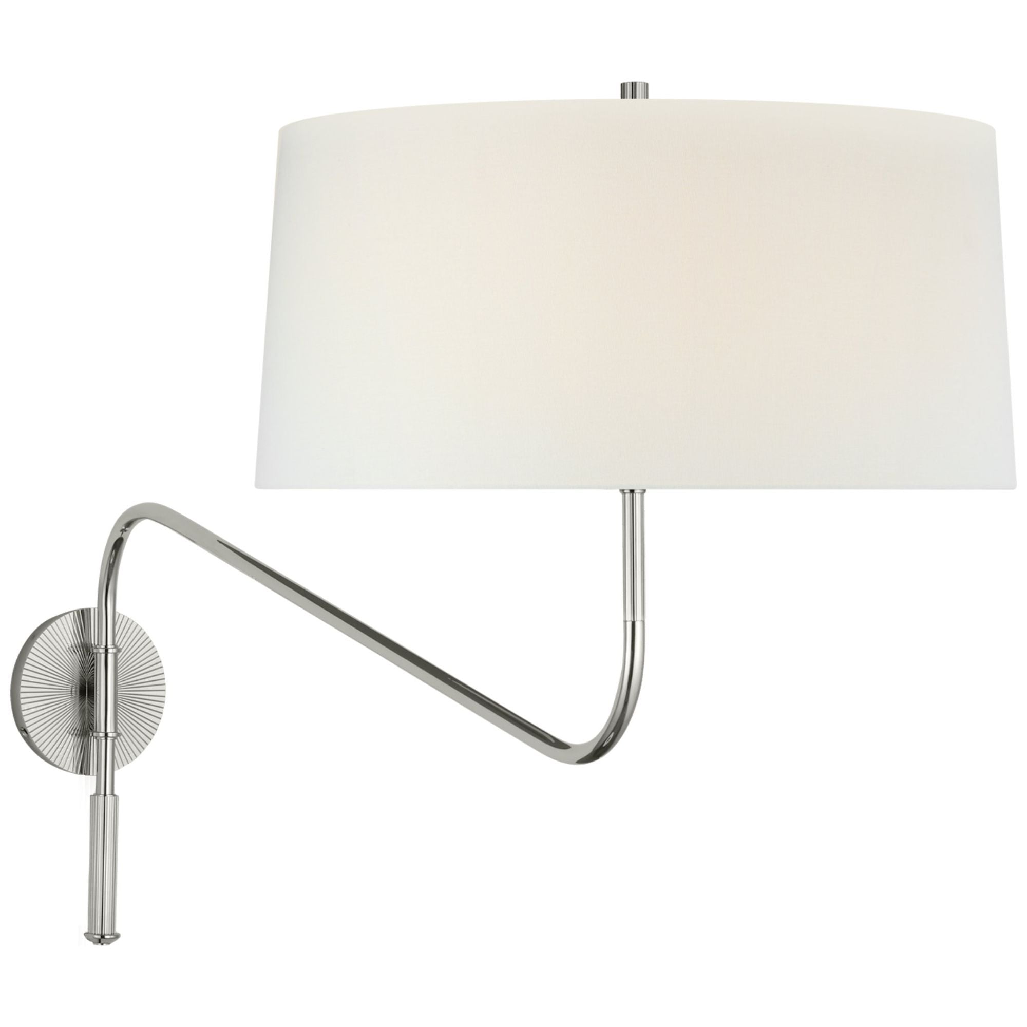 Thomas O'Brien Canto Grande Swinging Wall Light in Polished Nickel with Linen Shade W17" x H21.5"