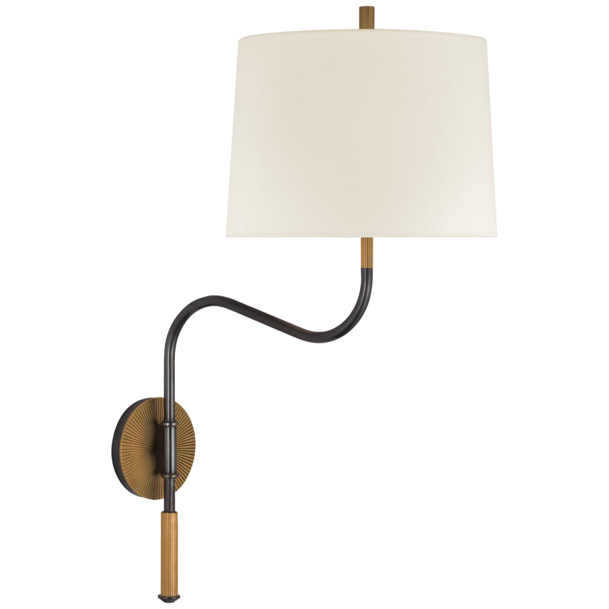 Thomas O'Brien Canto Medium Swinging Wall Light in Bronze and Brass with Linen Shade W11" x H25.5"