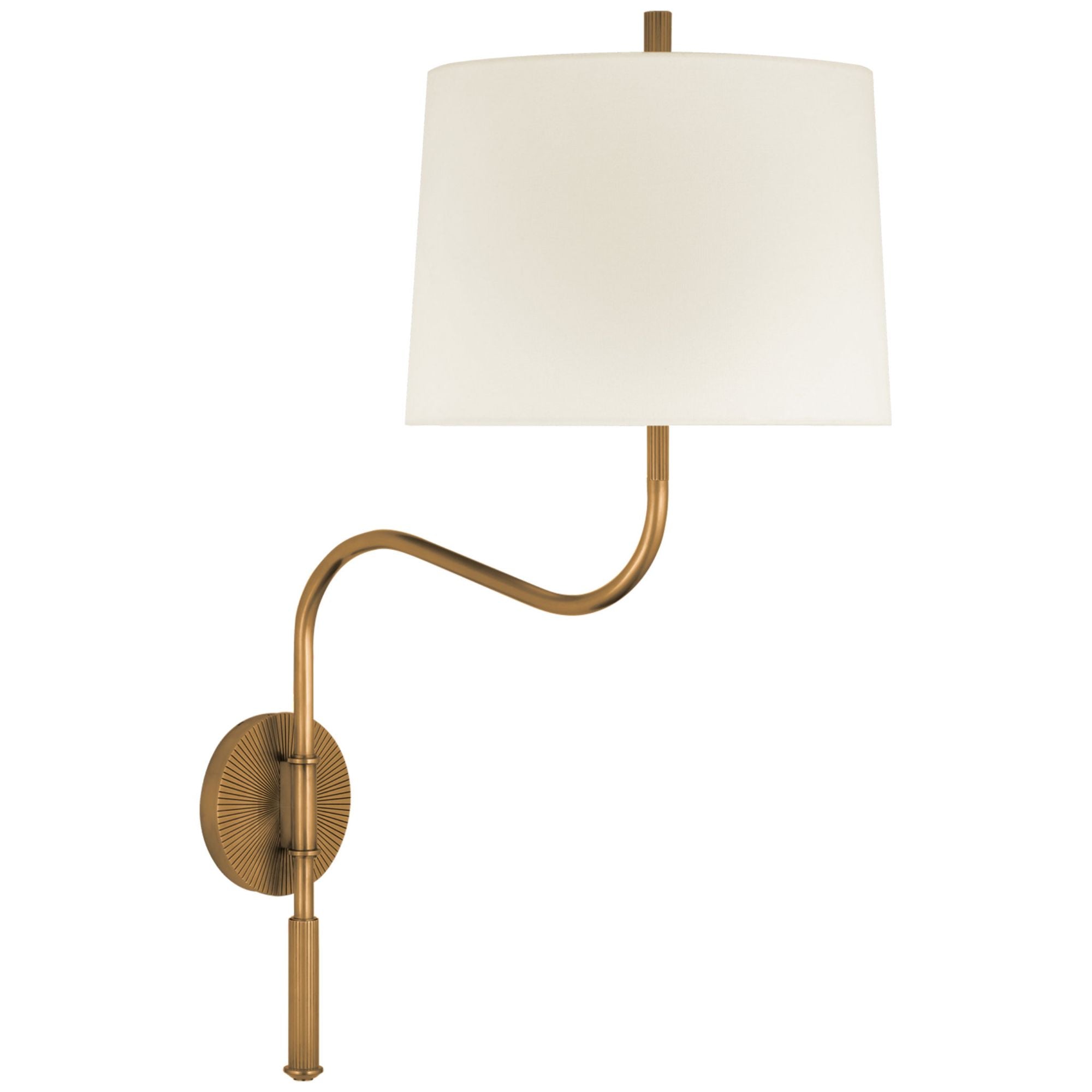 Thomas O'Brien Canto Medium Swinging Wall Light in Hand-Rubbed Antique Brass with Linen Shade W11" x H25.5"
