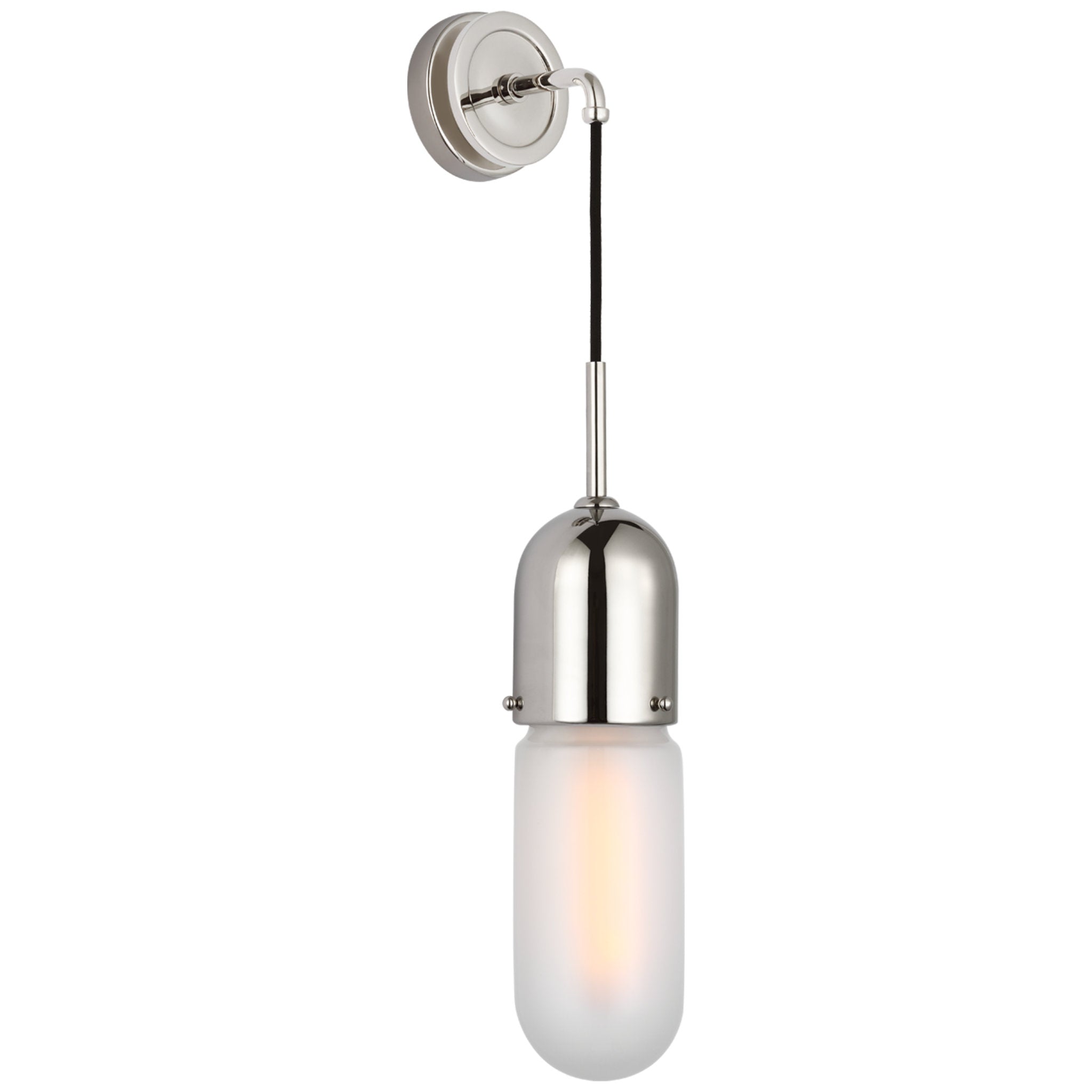 Thomas O'Brien Junio Wall Light in Polished Nickel with Frosted Glass W4.25" x H26"