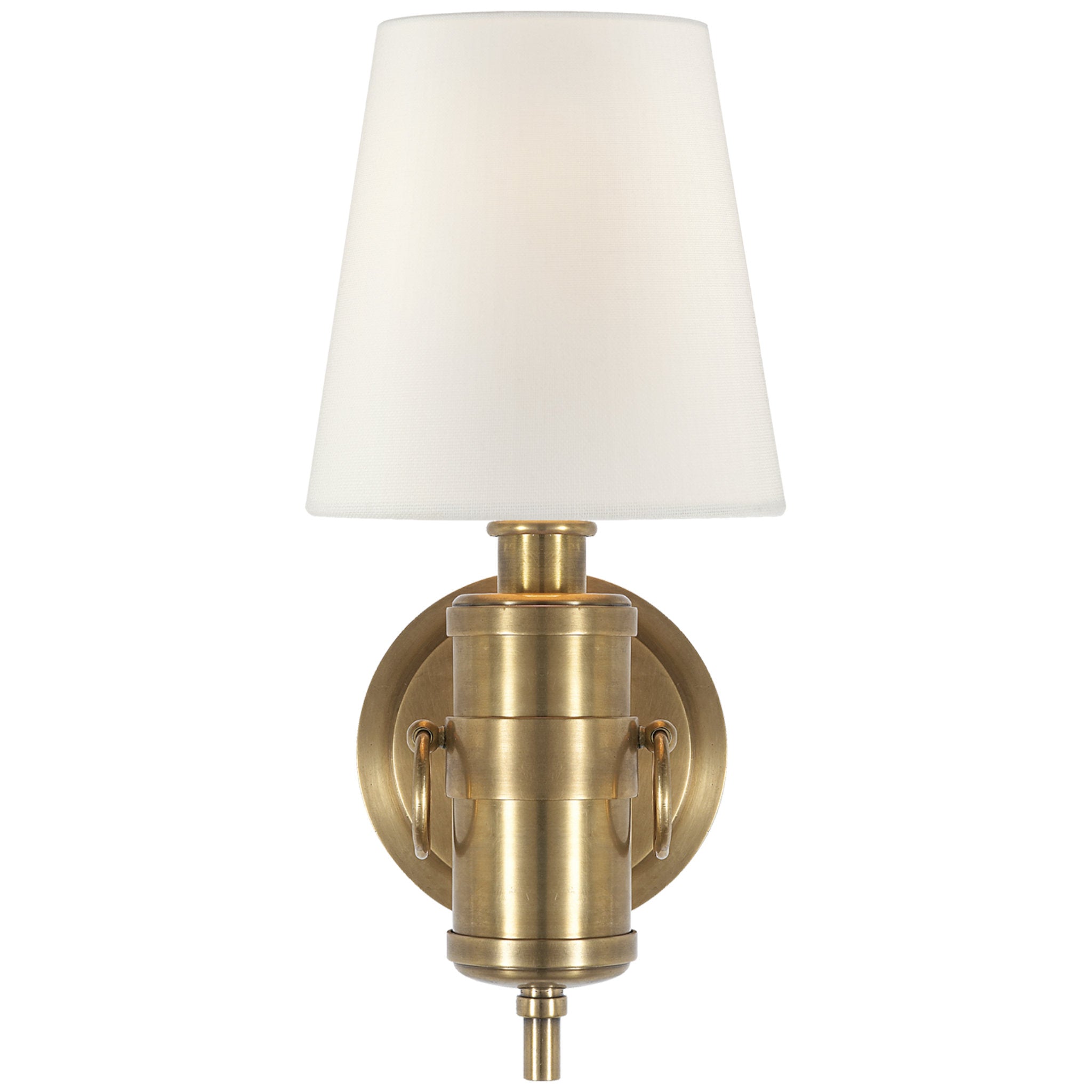 Thomas O'Brien Jonathan Sconce in Hand-Rubbed Antique Brass with Linen Shade Wall Light W6" x H13.5"