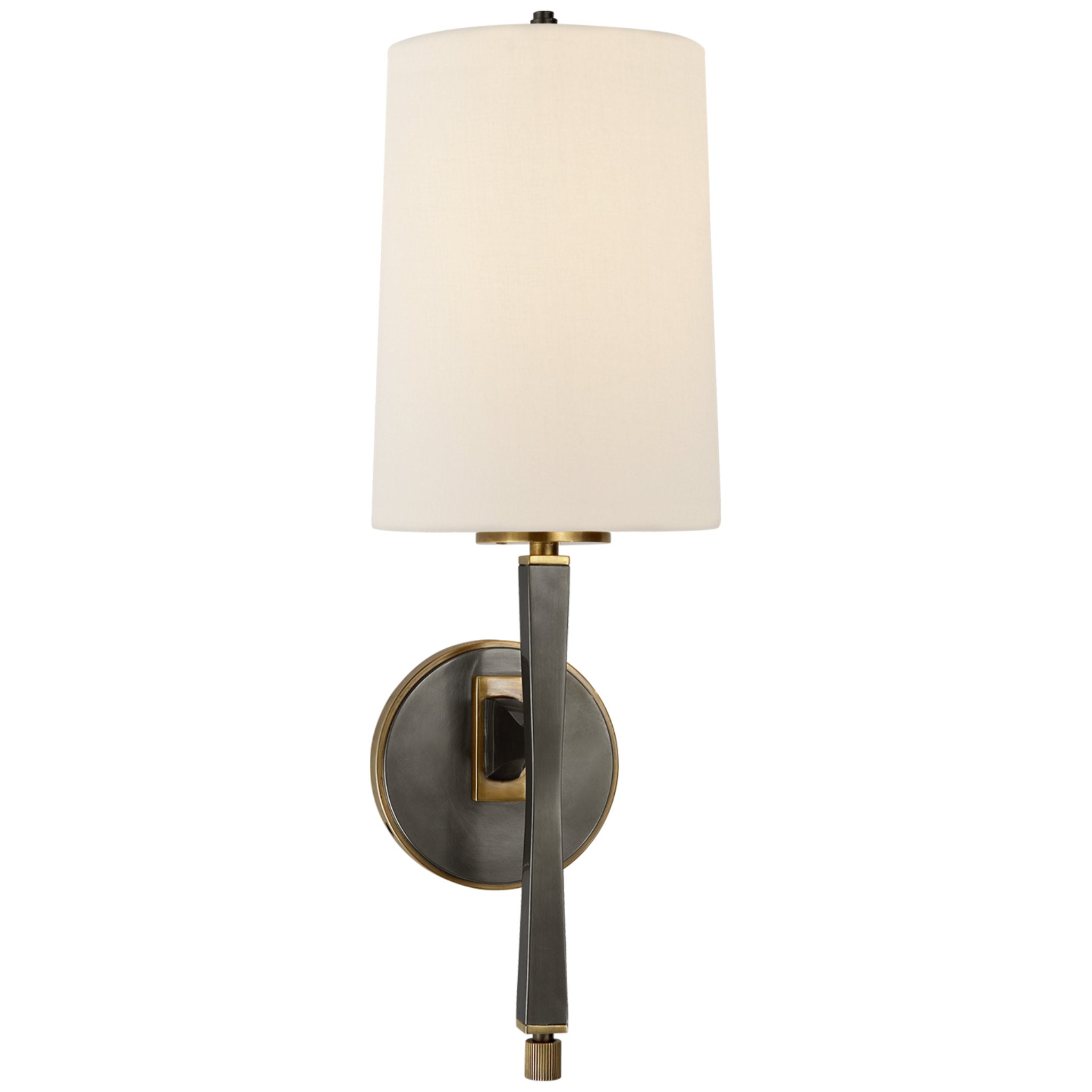 Thomas O'Brien Edie Sconce in Bronze and Brass with Linen Shade Wall Light W6" x H18.5"