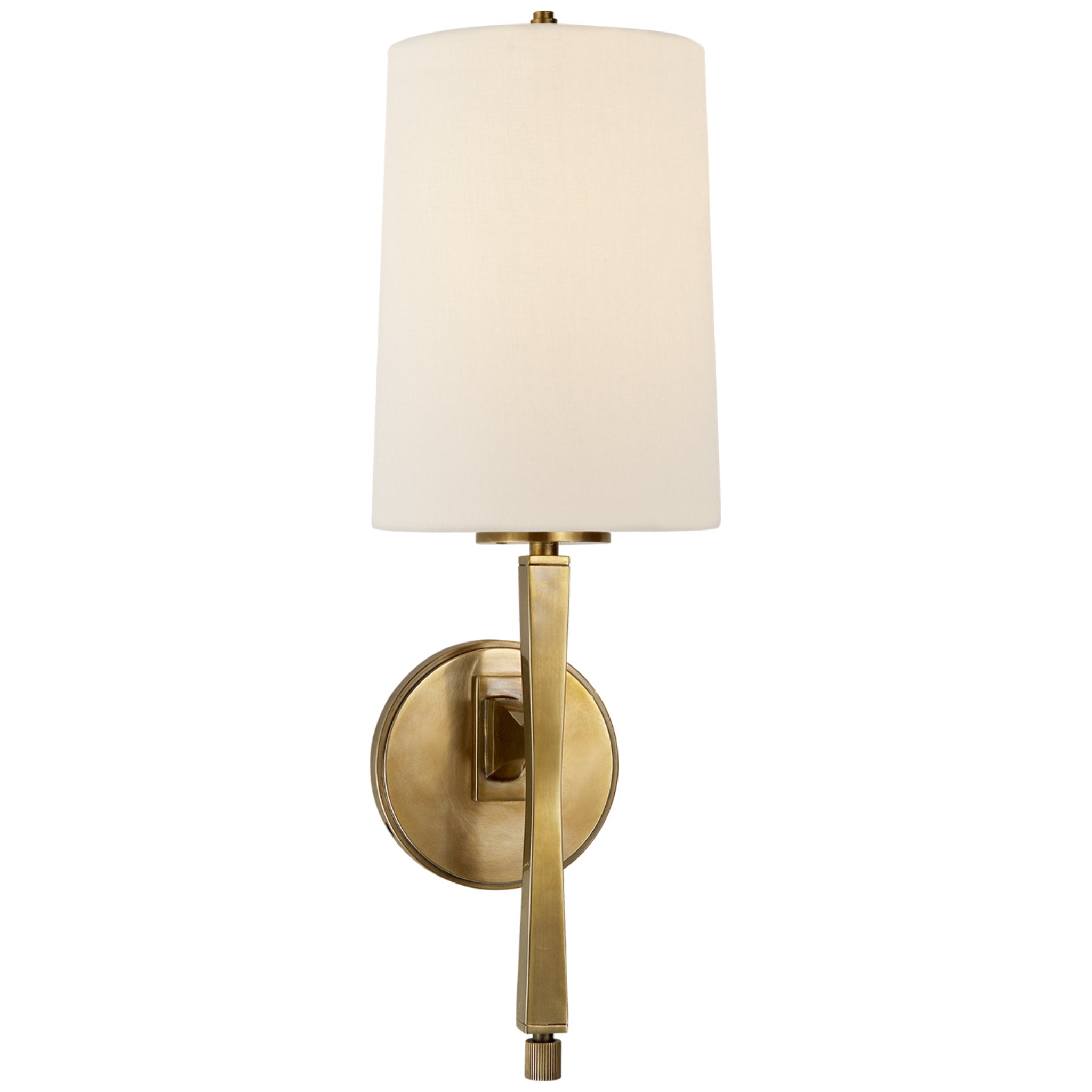 Thomas O'Brien Edie Sconce in Hand-Rubbed Antique Brass with Linen Shade Wall Light W6" x H18.5"