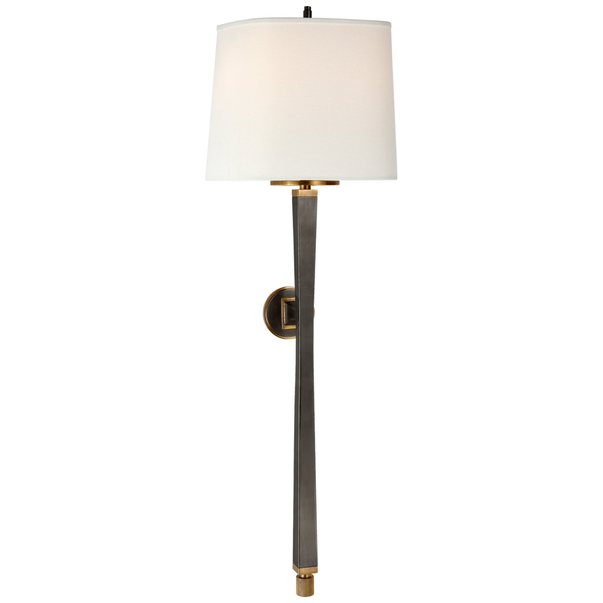 Thomas O'Brien Edie Baluster Sconce in Bronze and Hand-Rubbed Antique Brass with Linen Shade Wall Light W10" x H32.75"