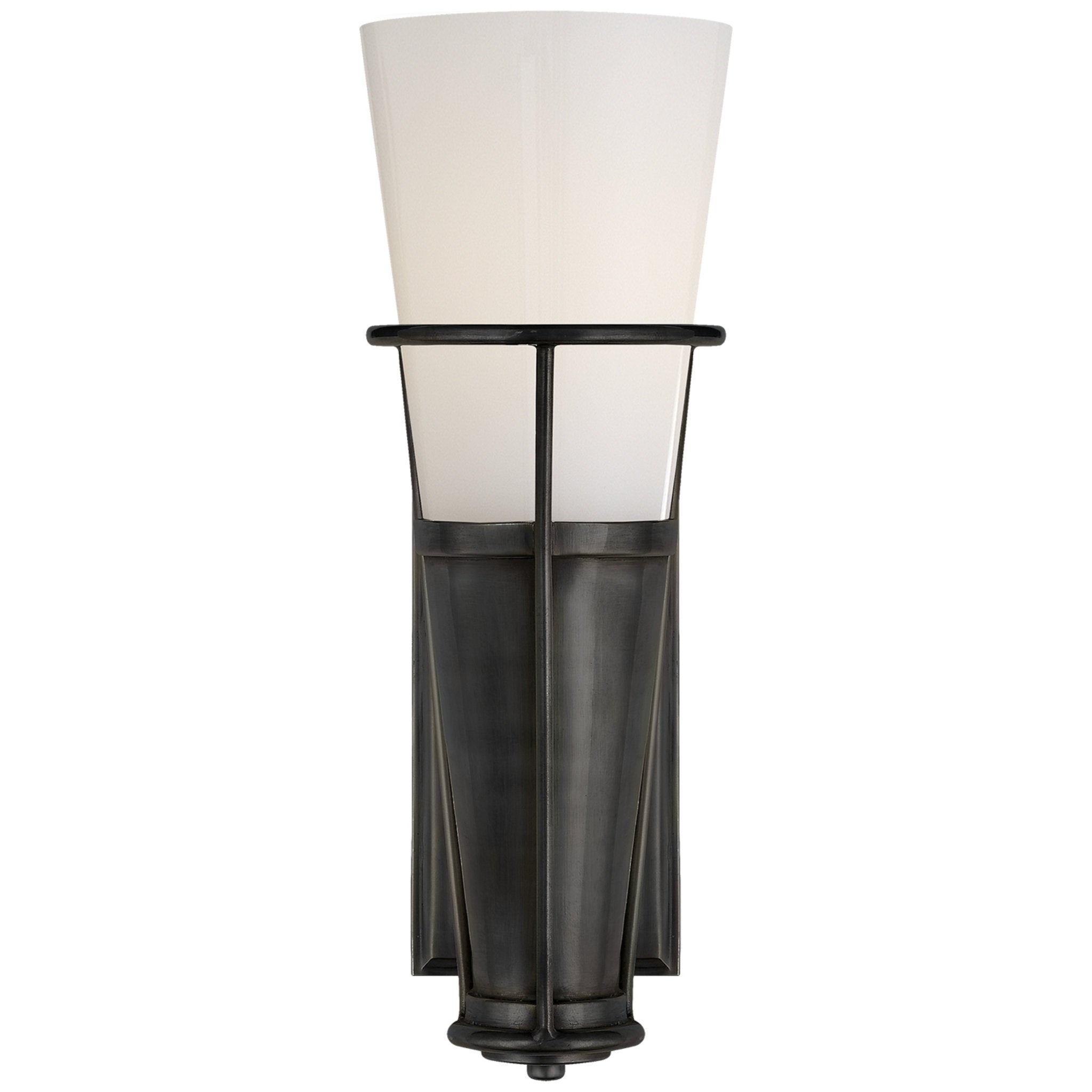 Thomas O'Brien Robinson Single Sconce in Bronze with White Glass Wall Light W4.25" x H11.25"