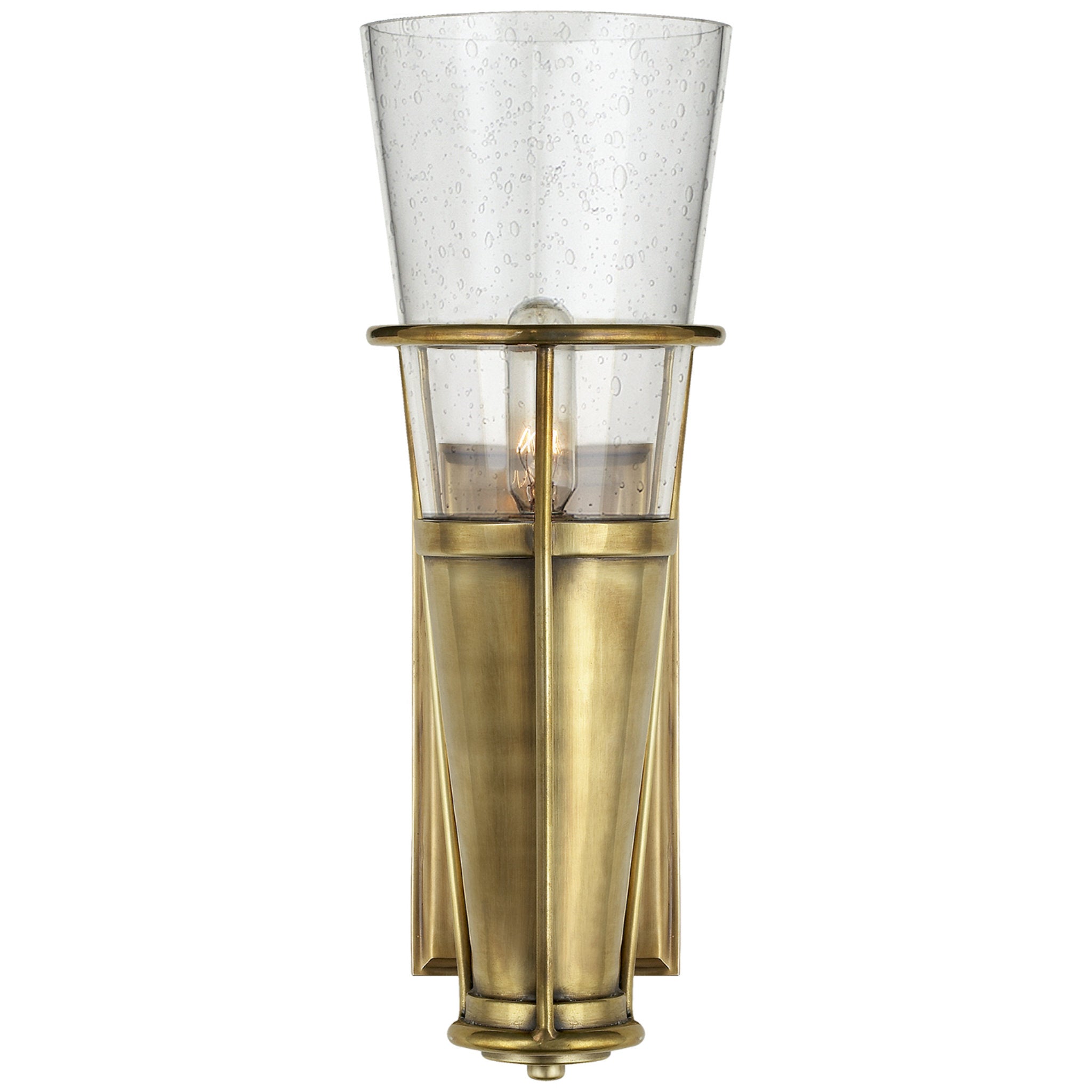 Thomas O'Brien Robinson Single Sconce in Hand-Rubbed Antique Brass with Seeded Glass Wall Light W4.25" x H11.25"