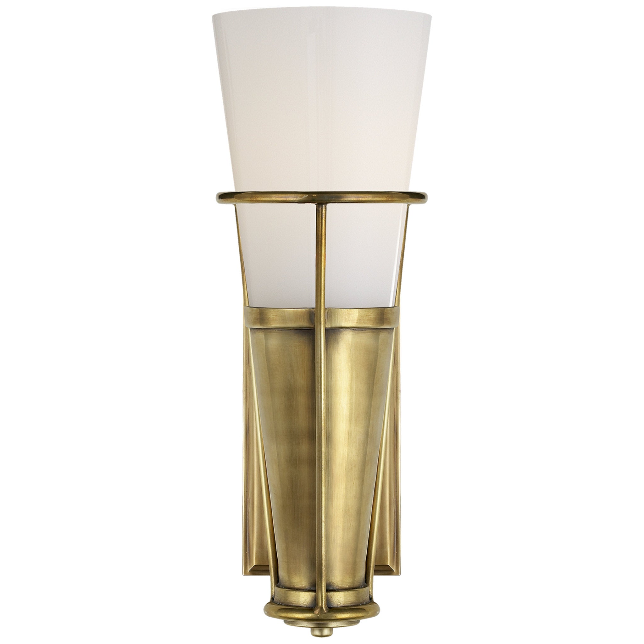 Thomas O'Brien Robinson Single Sconce in Hand-Rubbed Antique Brass with White Glass Wall Light W4.25" x H11.25"