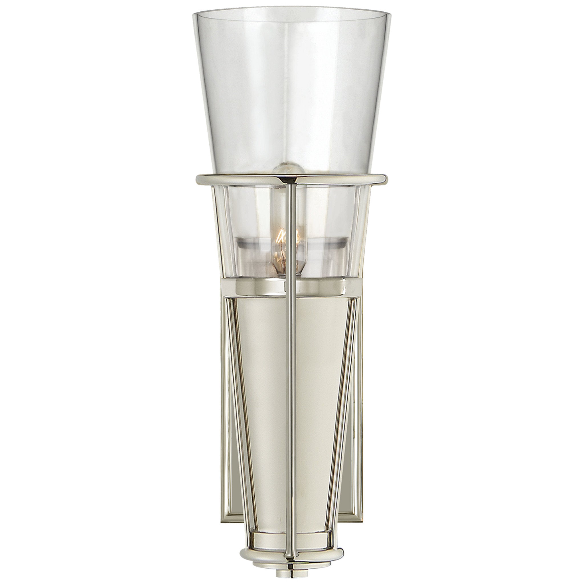 Thomas O'Brien Robinson Single Sconce in Polished Nickel with Clear Glass Wall Light W4.25" x H11.25"