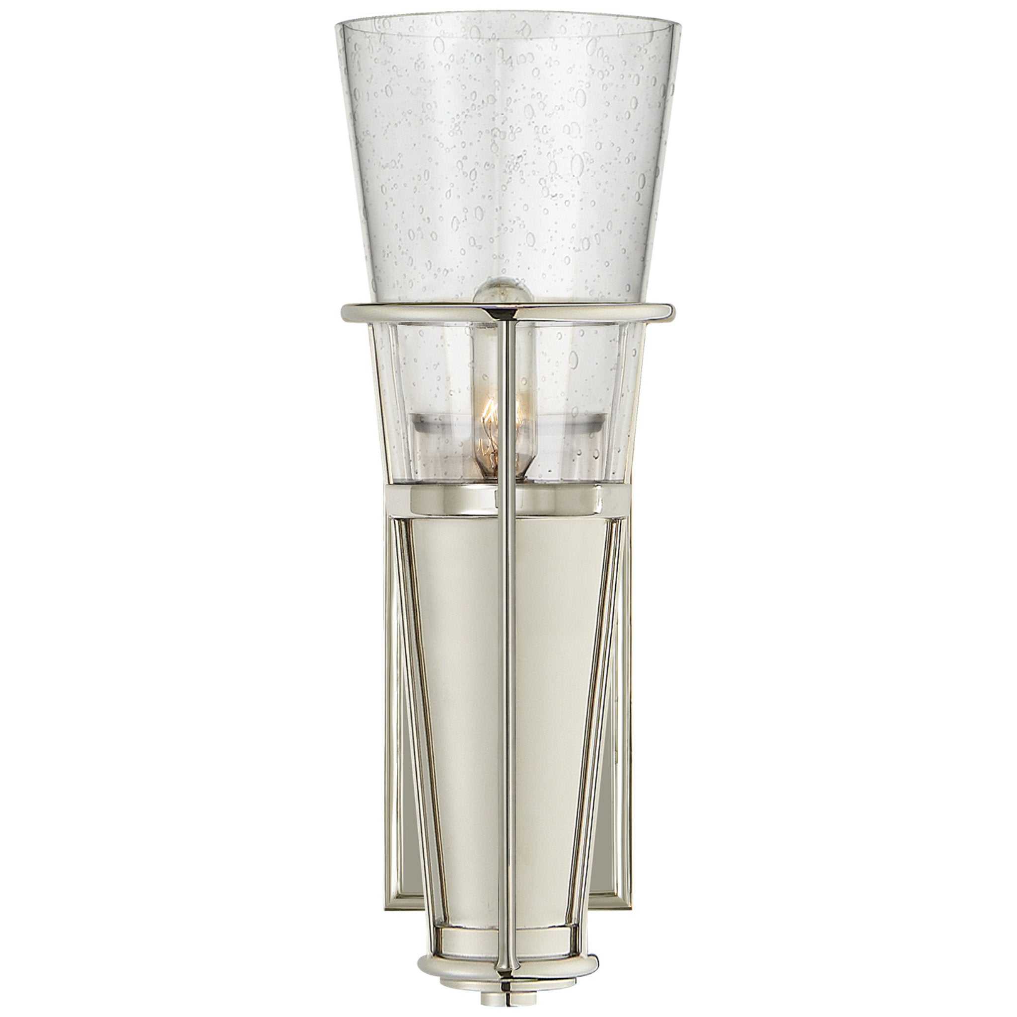 Thomas O'Brien Robinson Single Sconce in Polished Nickel with Seeded Glass Wall Light W4.25" x H11.25"