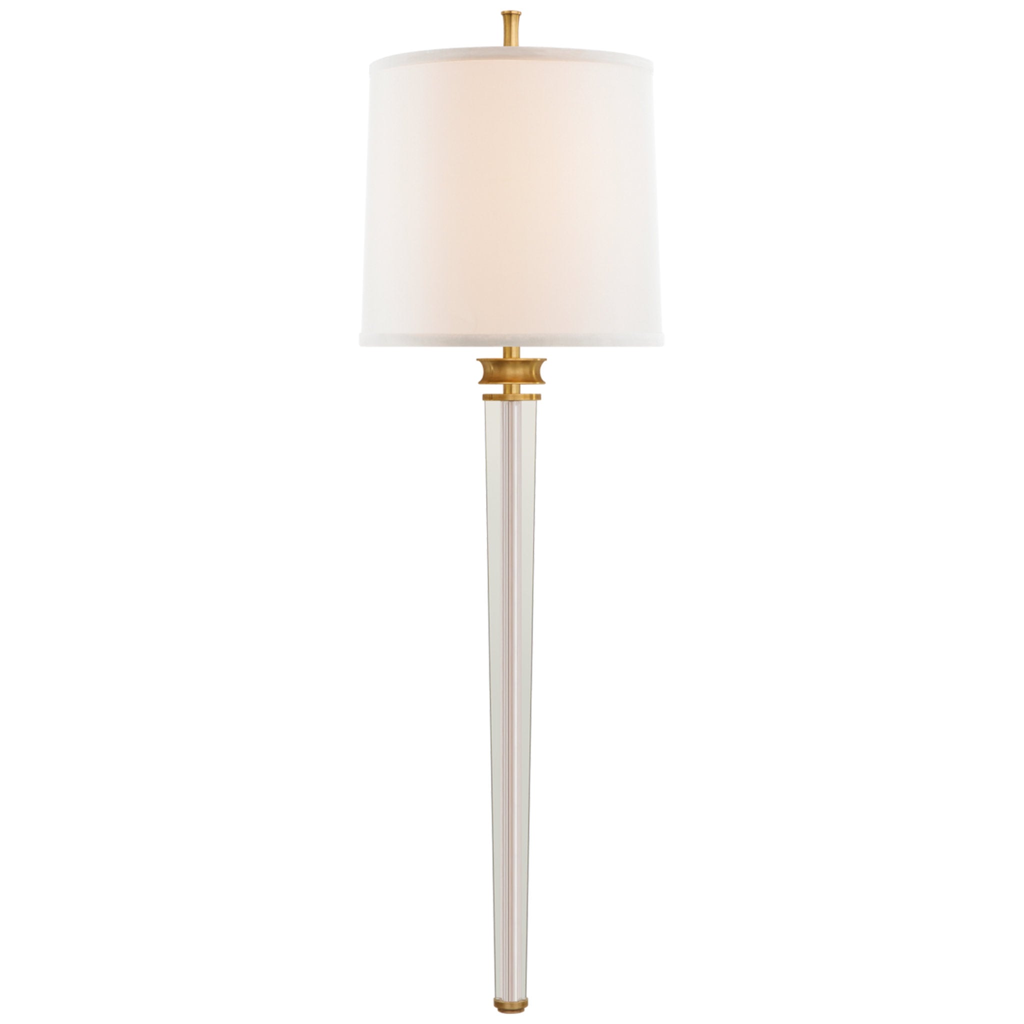 Thomas O'Brien Lyra Large Tail Sconce in Hand-Rubbed Antique Brass and Crystal with Linen Shade Wall Light W11" x H36"