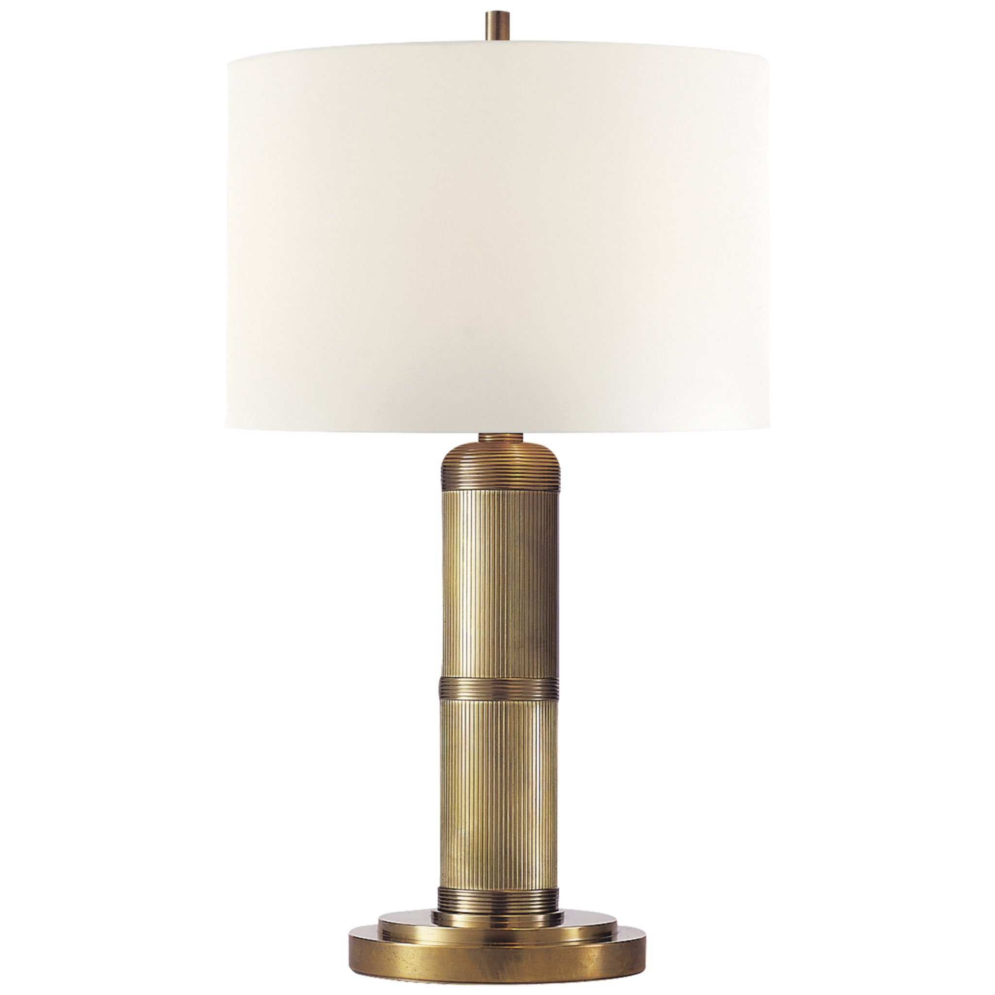 Thomas O'Brien Longacre Small Table Lamp in Hand-Rubbed Antique Brass with Linen Shade W9" x H16"