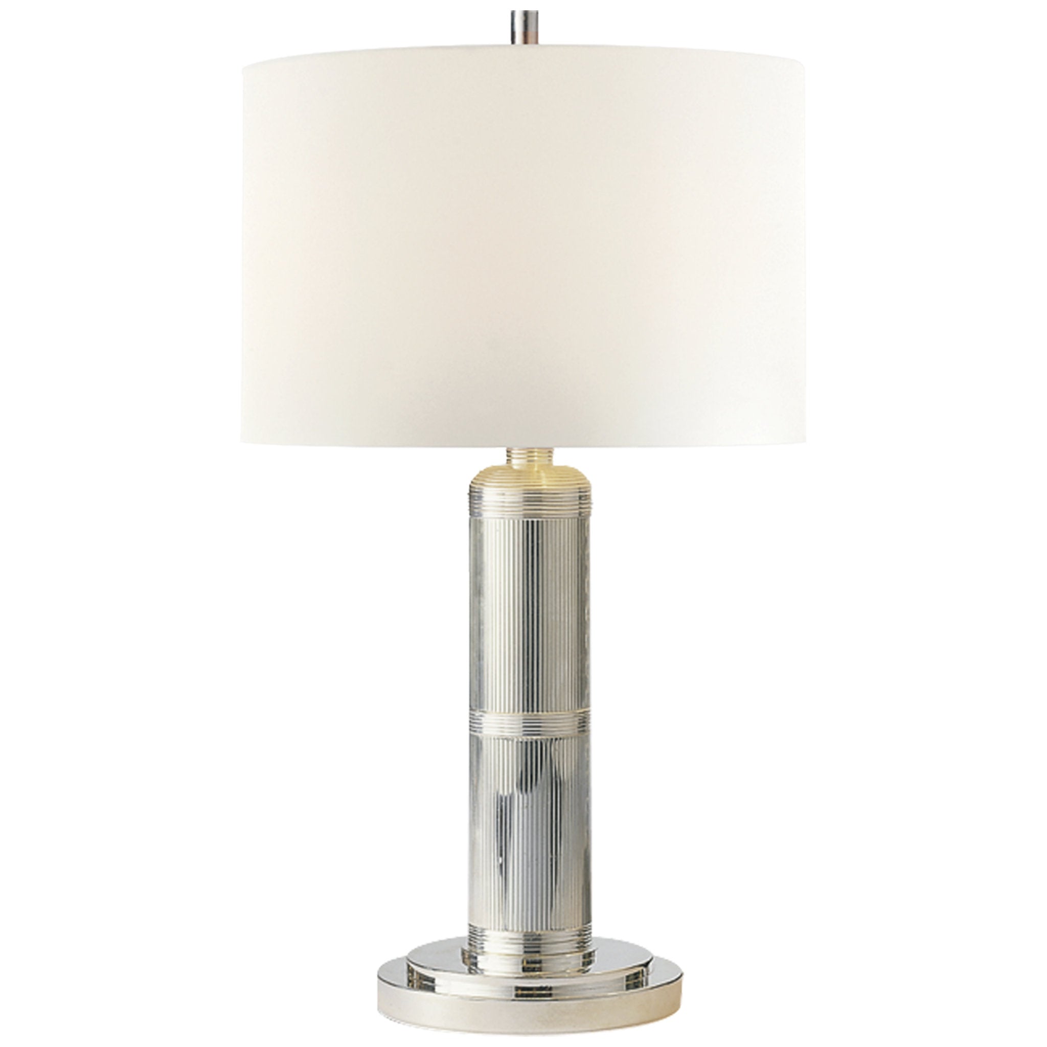 Thomas O'Brien Longacre Small Table Lamp in Polished Nickel with Linen Shade W9" x H16"
