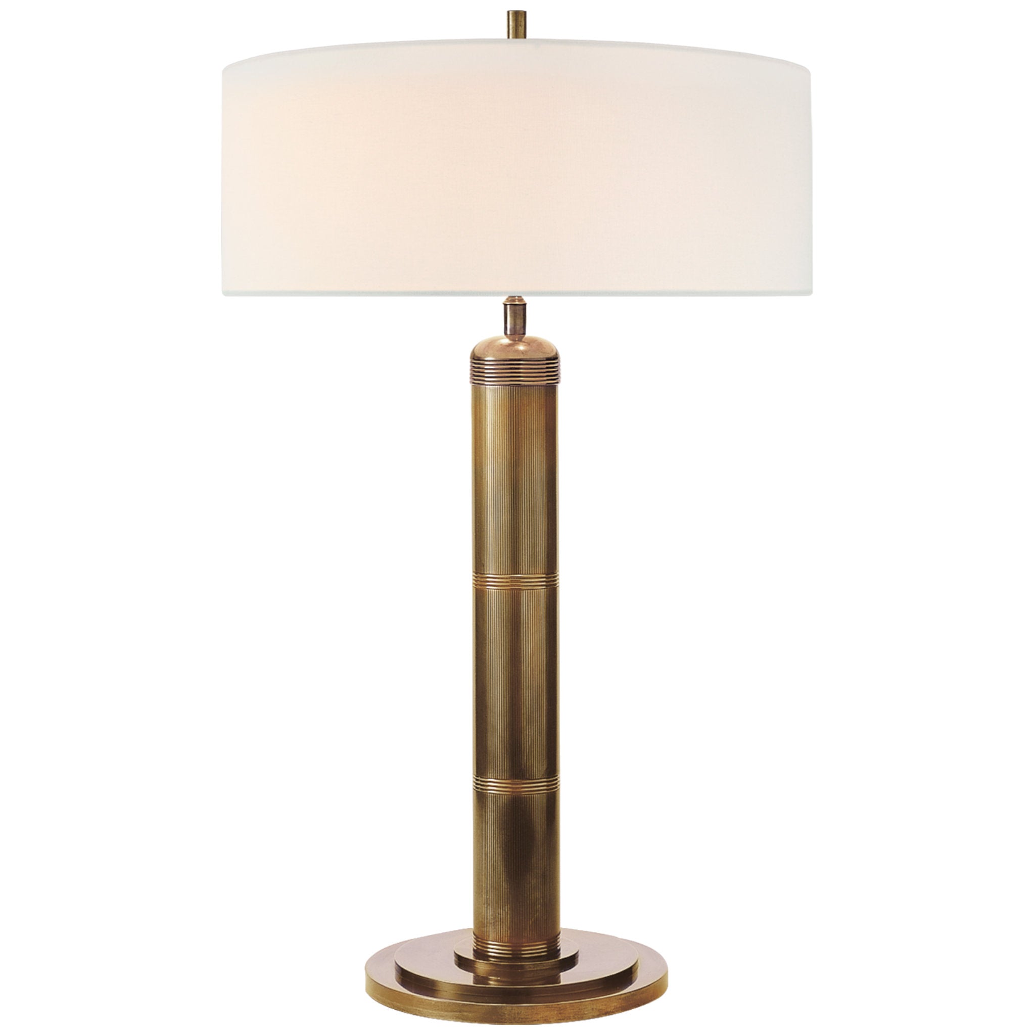 Thomas O'Brien Longacre Tall Table Lamp in Hand-Rubbed Antique Brass with Linen Shade W20" x H32.5"