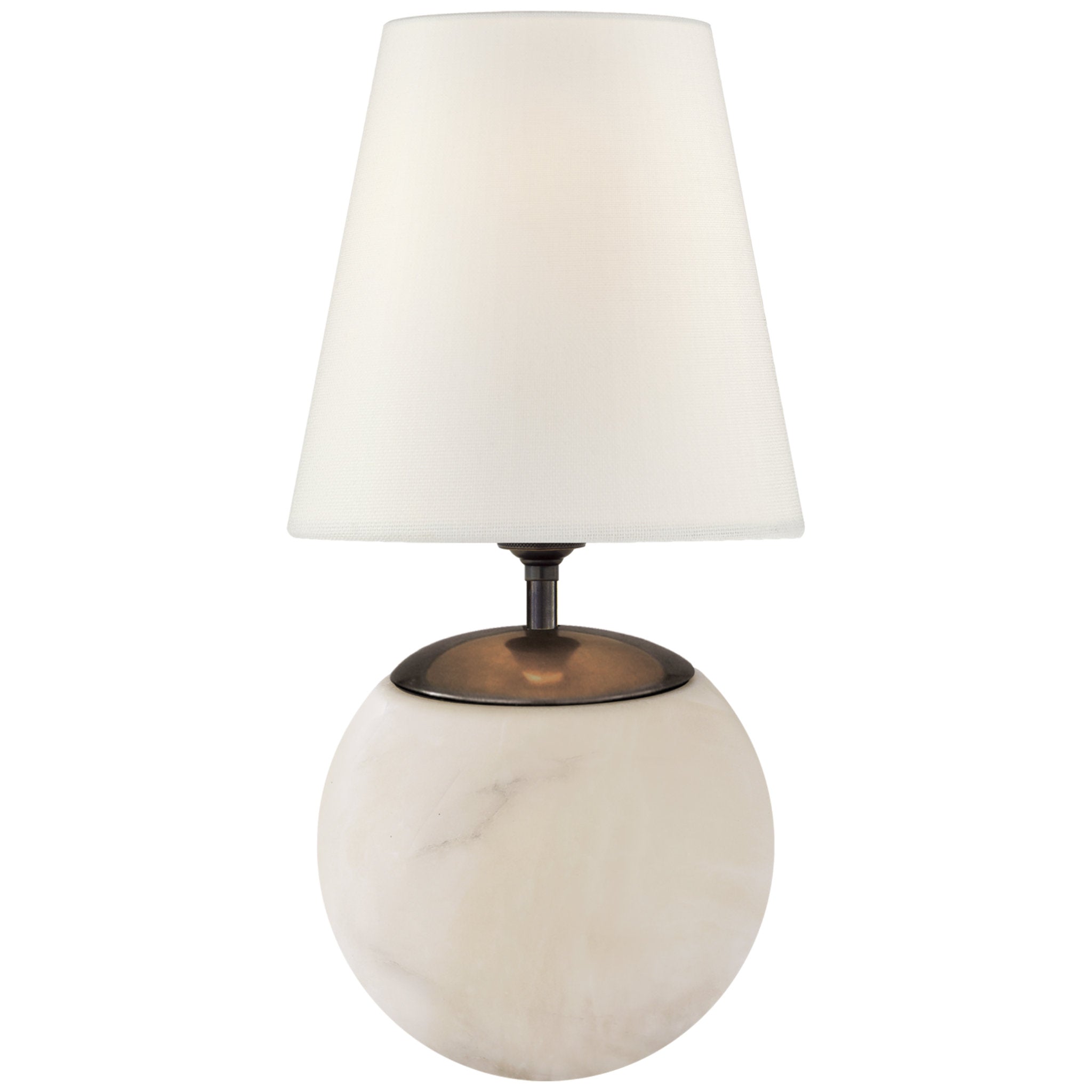 Thomas O'Brien Terri Large Round Table Lamp in Alabaster with Linen Shade W8" x H15"