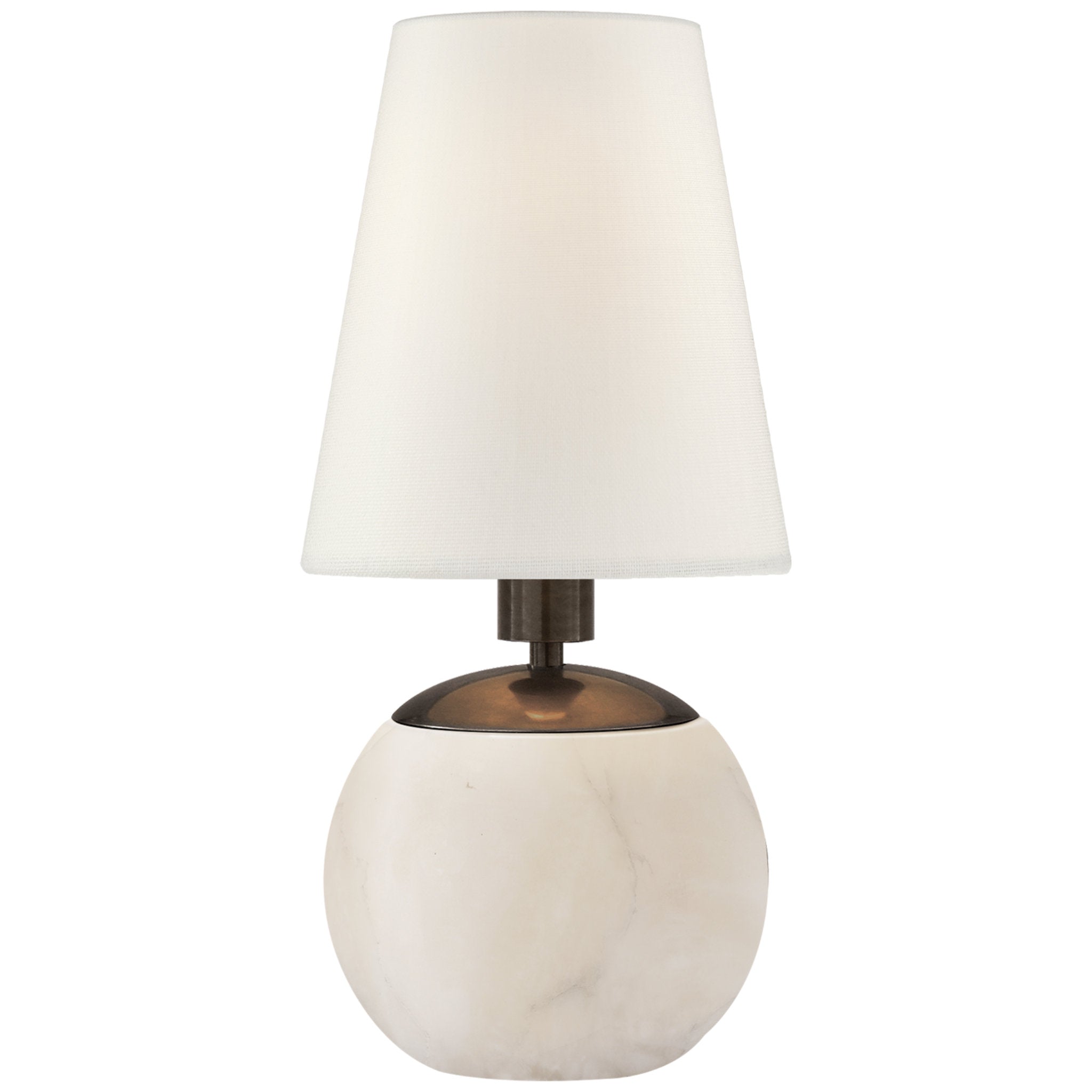 Thomas O'Brien Tiny Terri Round Accent Lamp in Alabaster with Linen Shade Table Lamp W5" x H11.5"